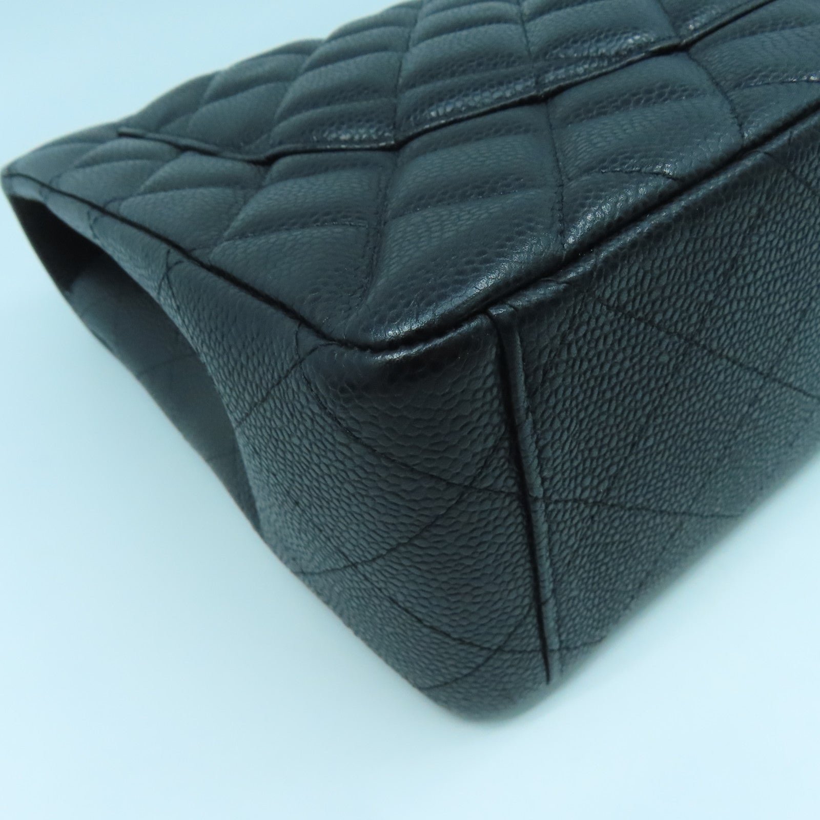 CHANEL Caviar Leather Maxi Silver Buckle Handle Shoulder Bag Black