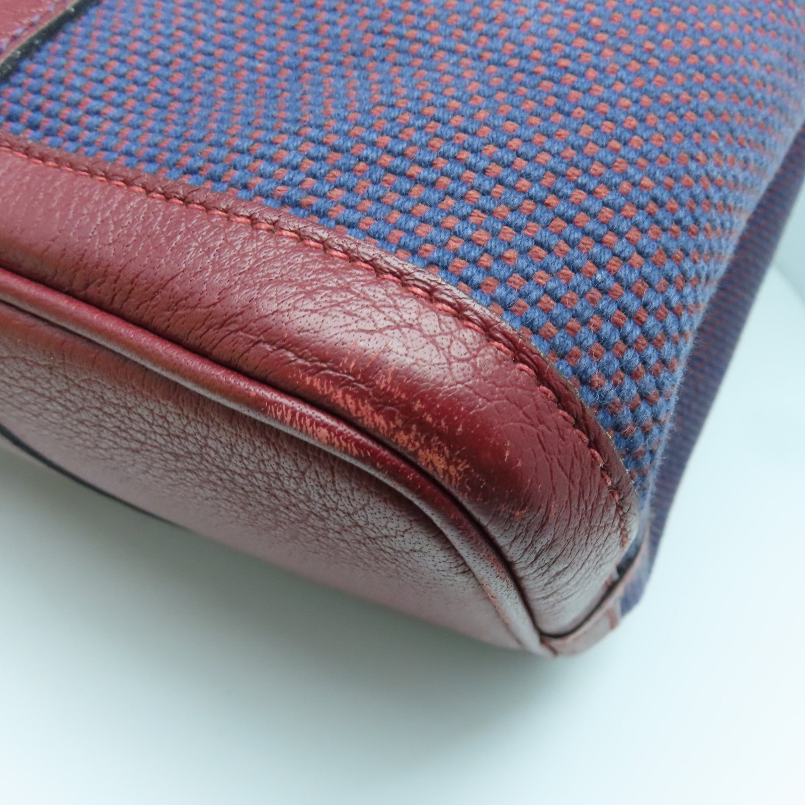 HERMES Toile H帆布Garden Party PM银扣手挽袋波尔多酒红