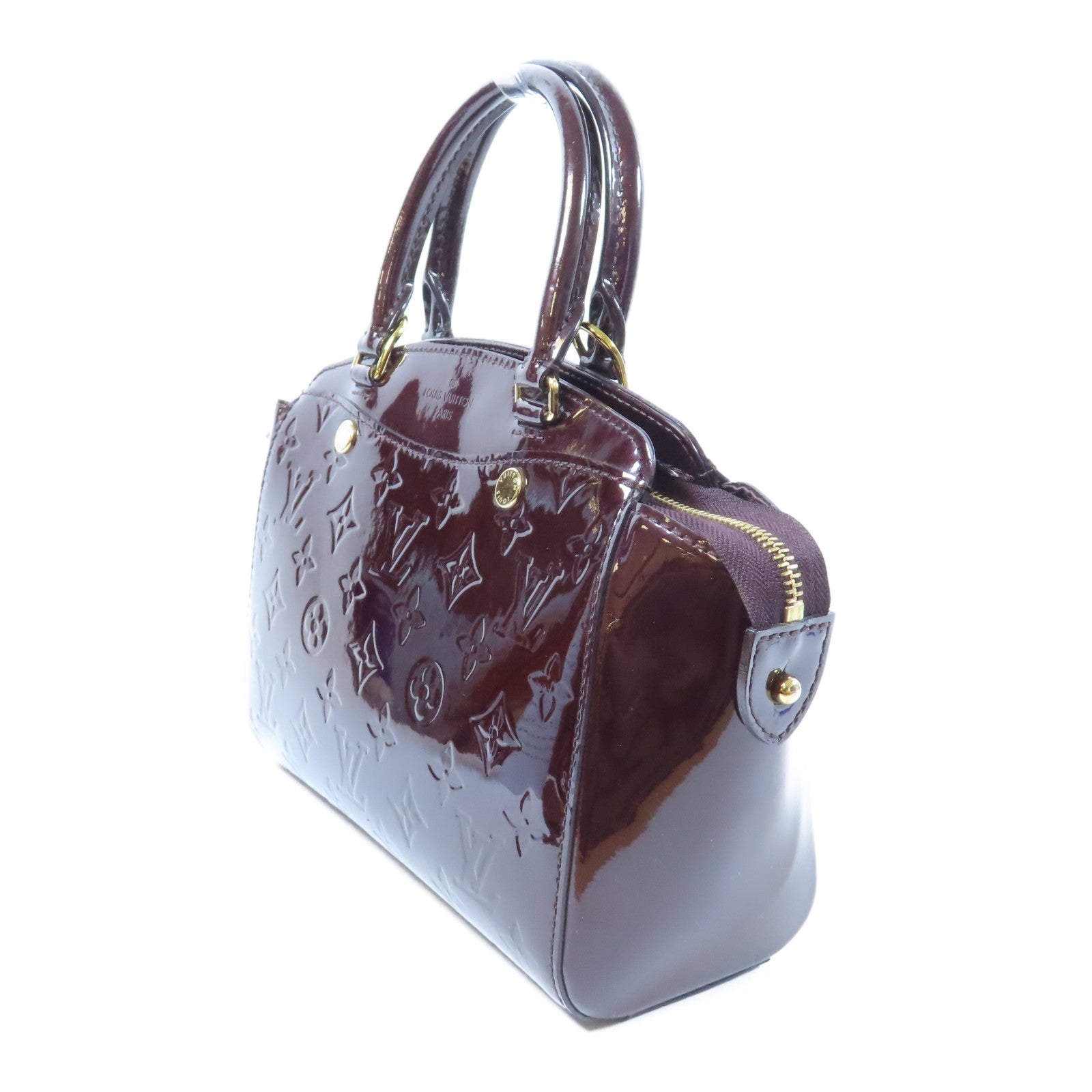 LOUIS VUITTON Monogram Vernis Alma PM金扣手挽袋酒紅色