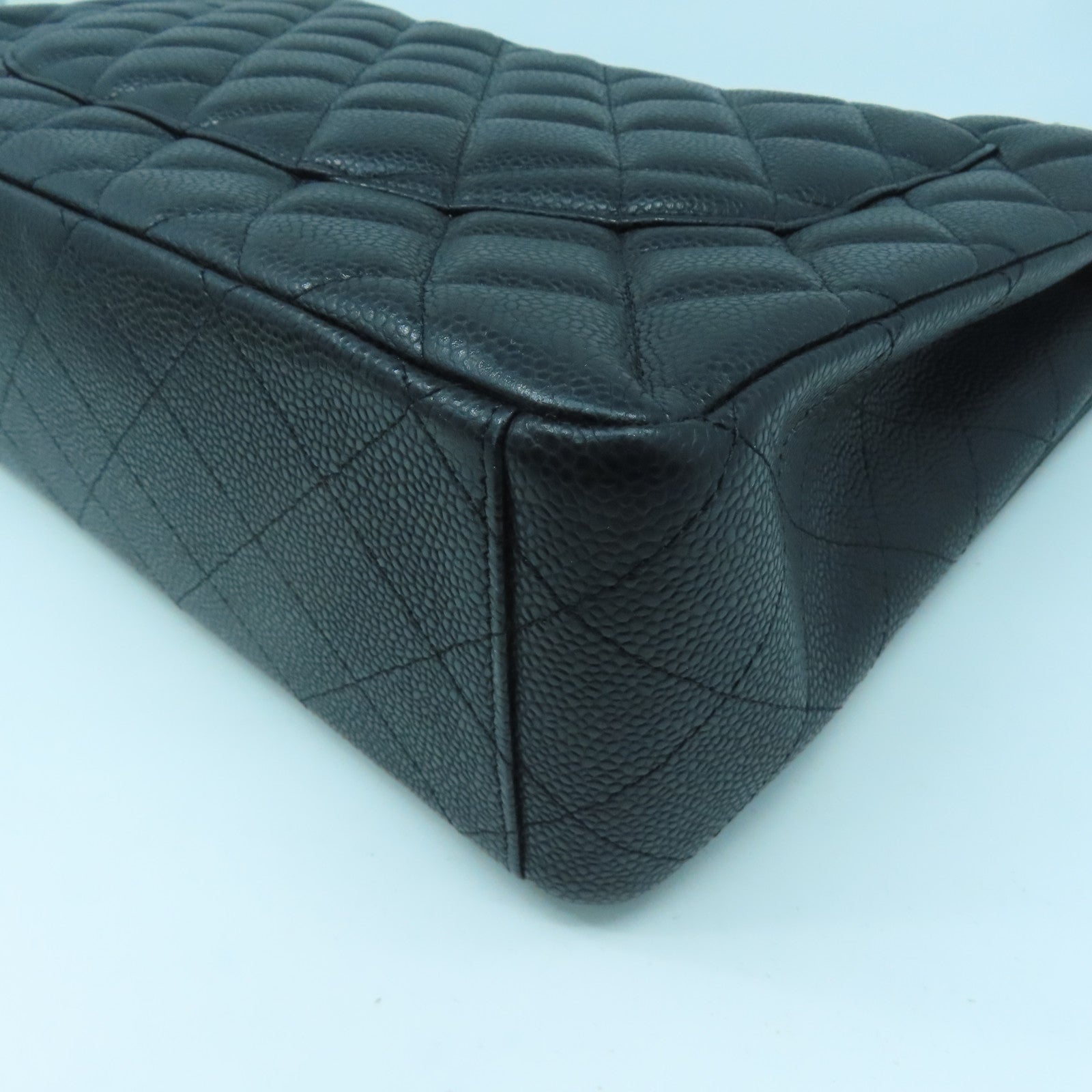 CHANEL Caviar Leather Maxi Silver Buckle Handle Shoulder Bag Black