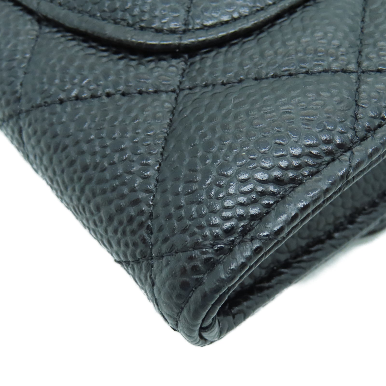 CHANEL 菱格Caviar皮革Wallet銀扣長錢包黑色