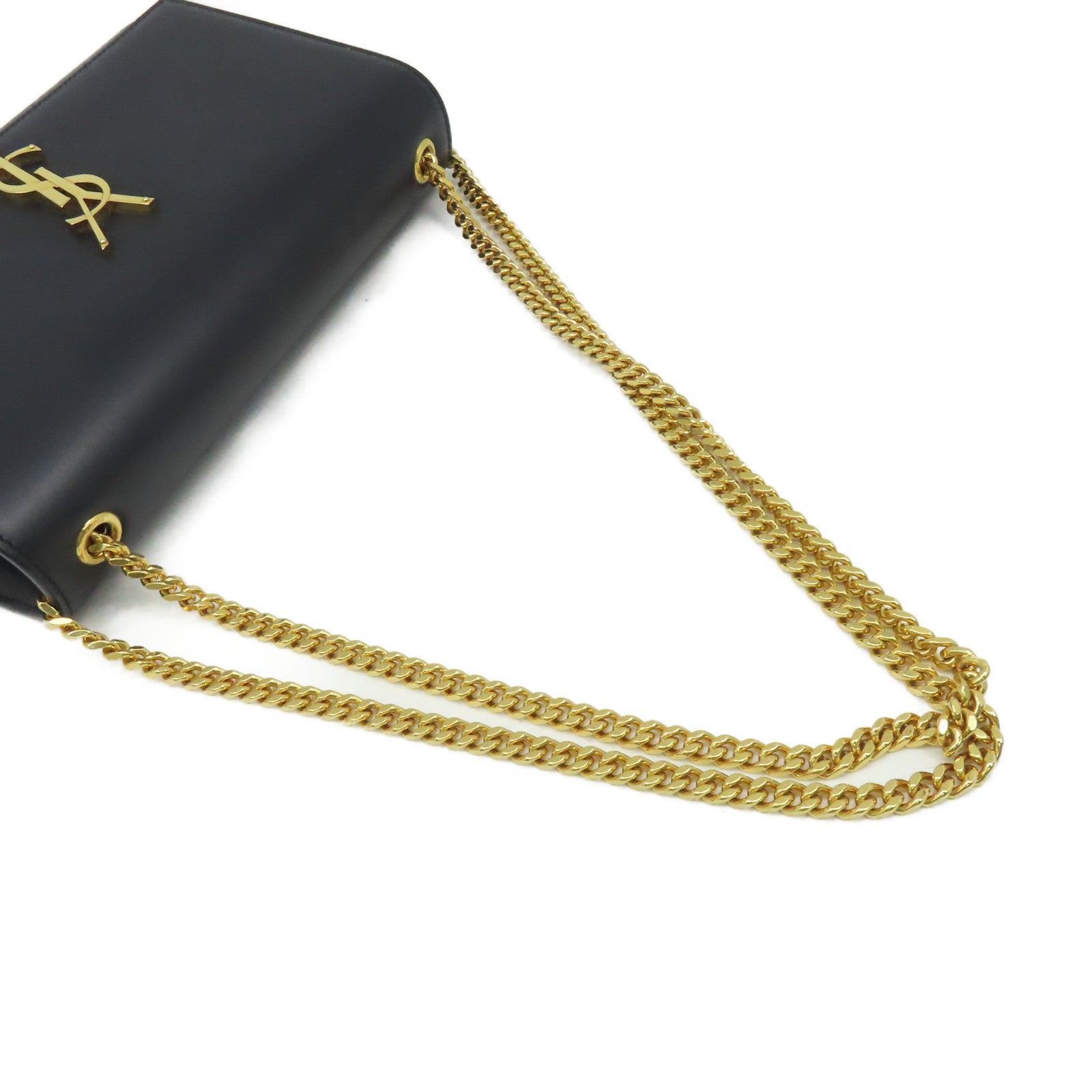 YVES SAINT LAURENT 牛皮皮革Kate Medium Chain Shoulder Bag金扣鏈帶肩背袋黑色