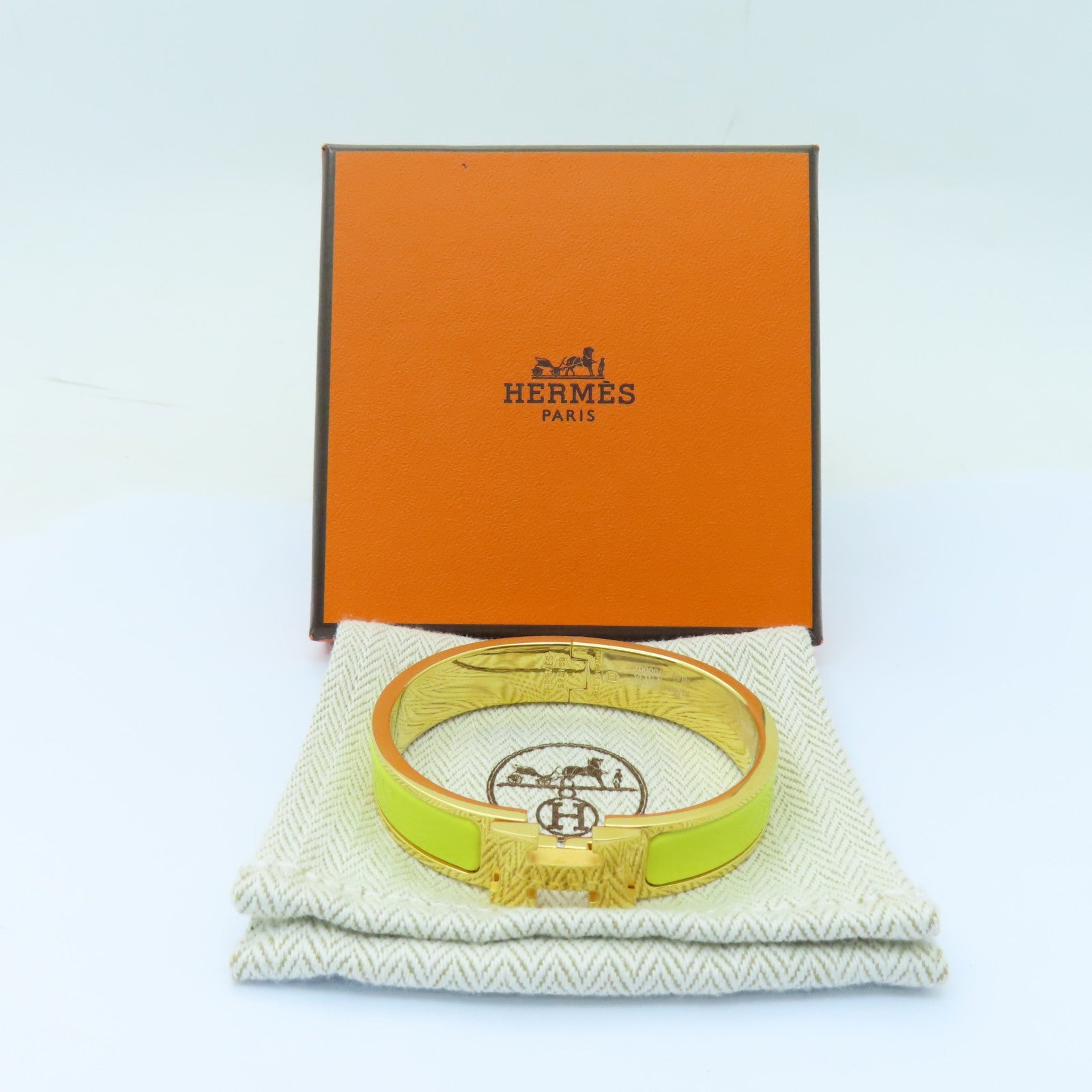 HERMES 金屬Clic H金扣手鐲Lime檸檬黃色