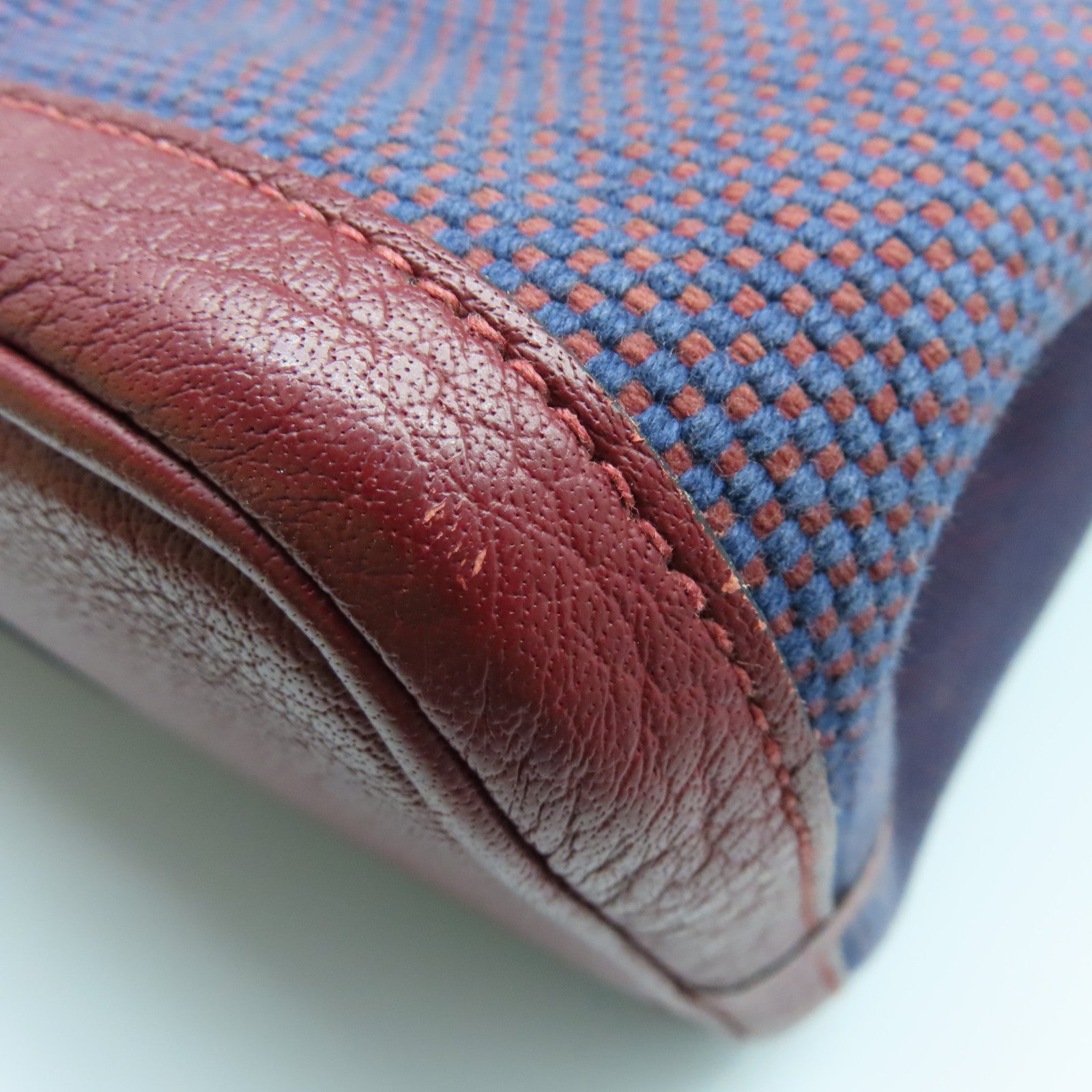 HERMES Toile H帆布Garden Party PM银扣手挽袋波尔多酒红