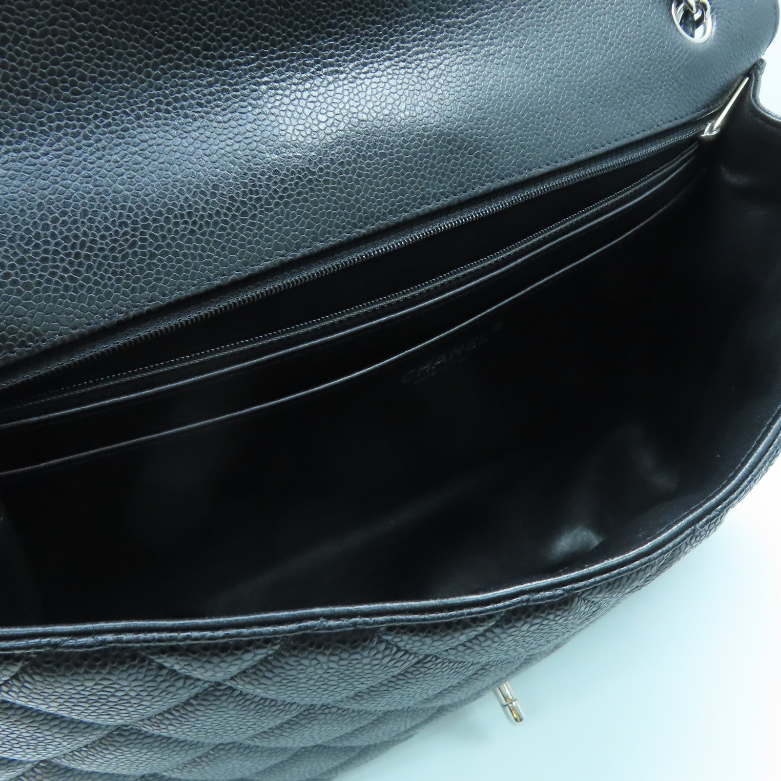 CHANEL Caviar Leather Maxi Silver Buckle Handle Shoulder Bag Black