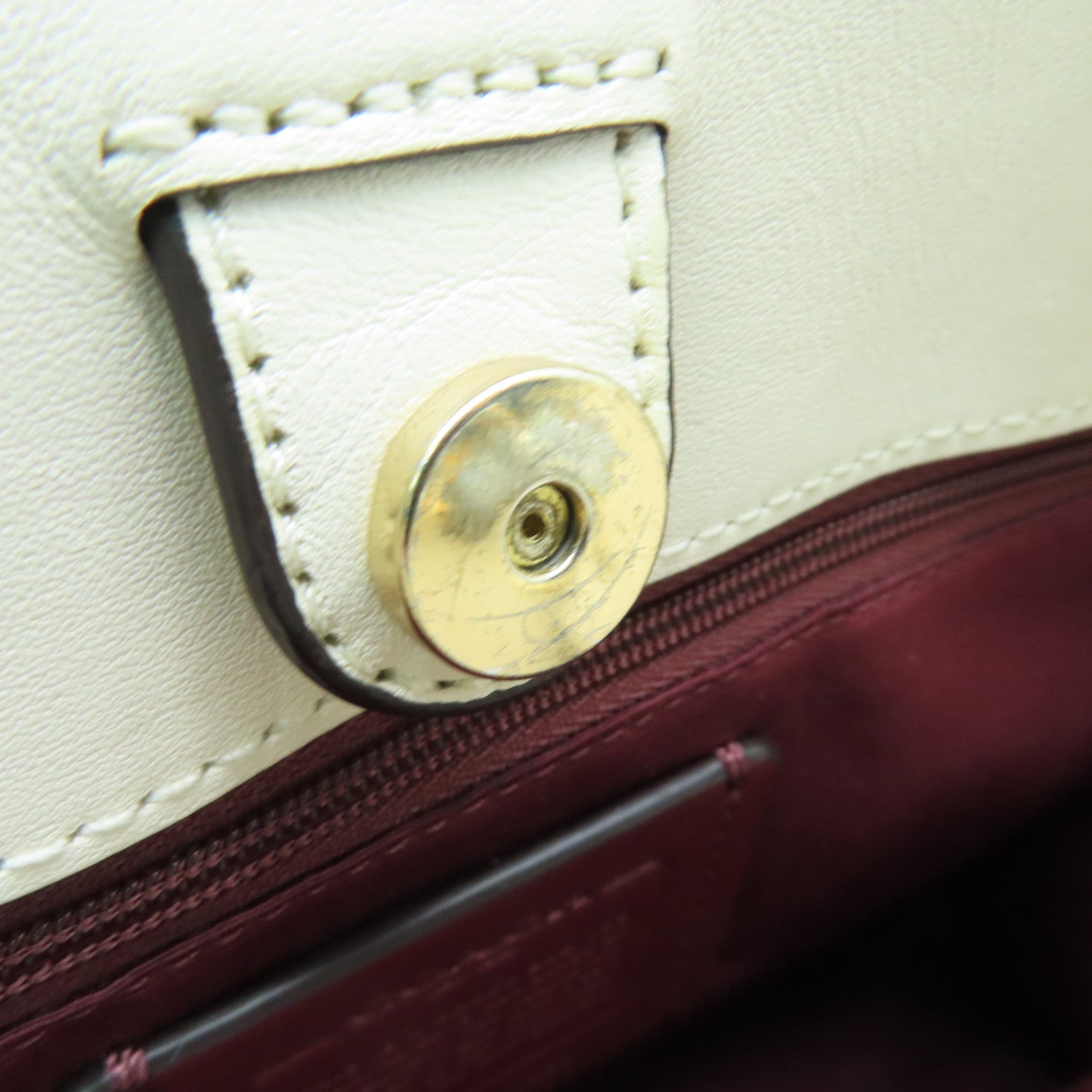 COACH Cowhide Leather 2way Shoulder Bag Gold Buckle Handle Shoulder Bag White/Orange