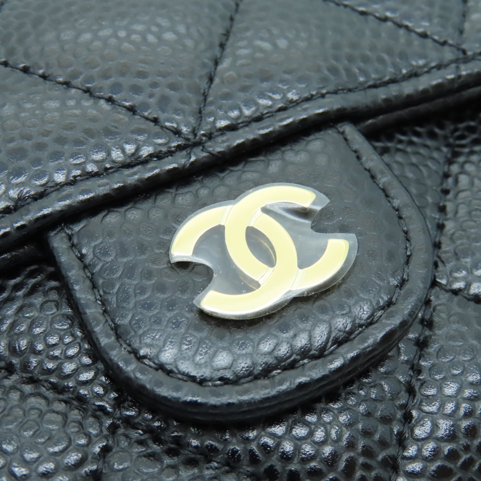 CHANEL 菱格Caviar皮革Wallet銀扣長錢包黑色