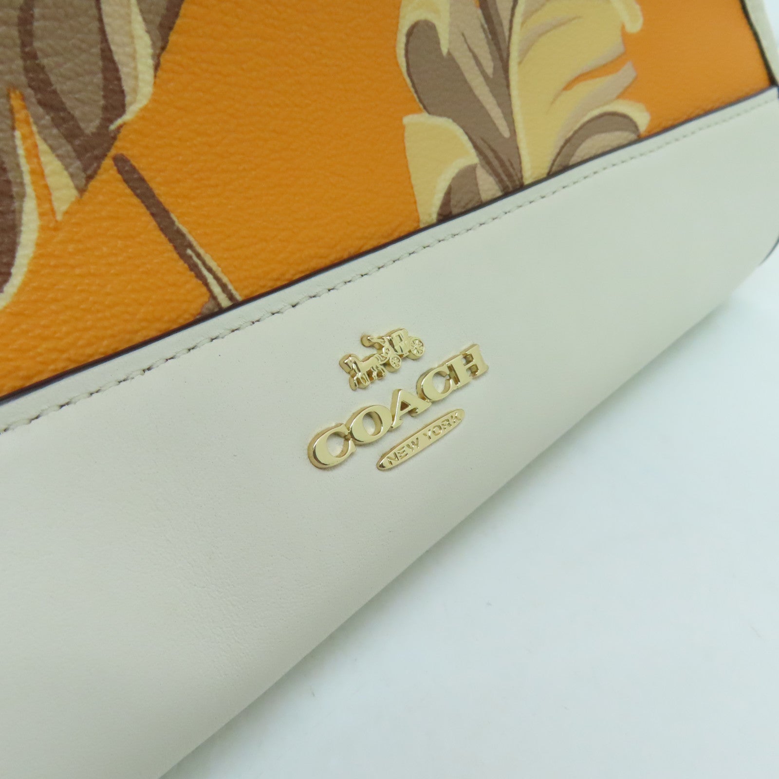 COACH Cowhide Leather 2way Shoulder Bag Gold Buckle Handle Shoulder Bag White/Orange