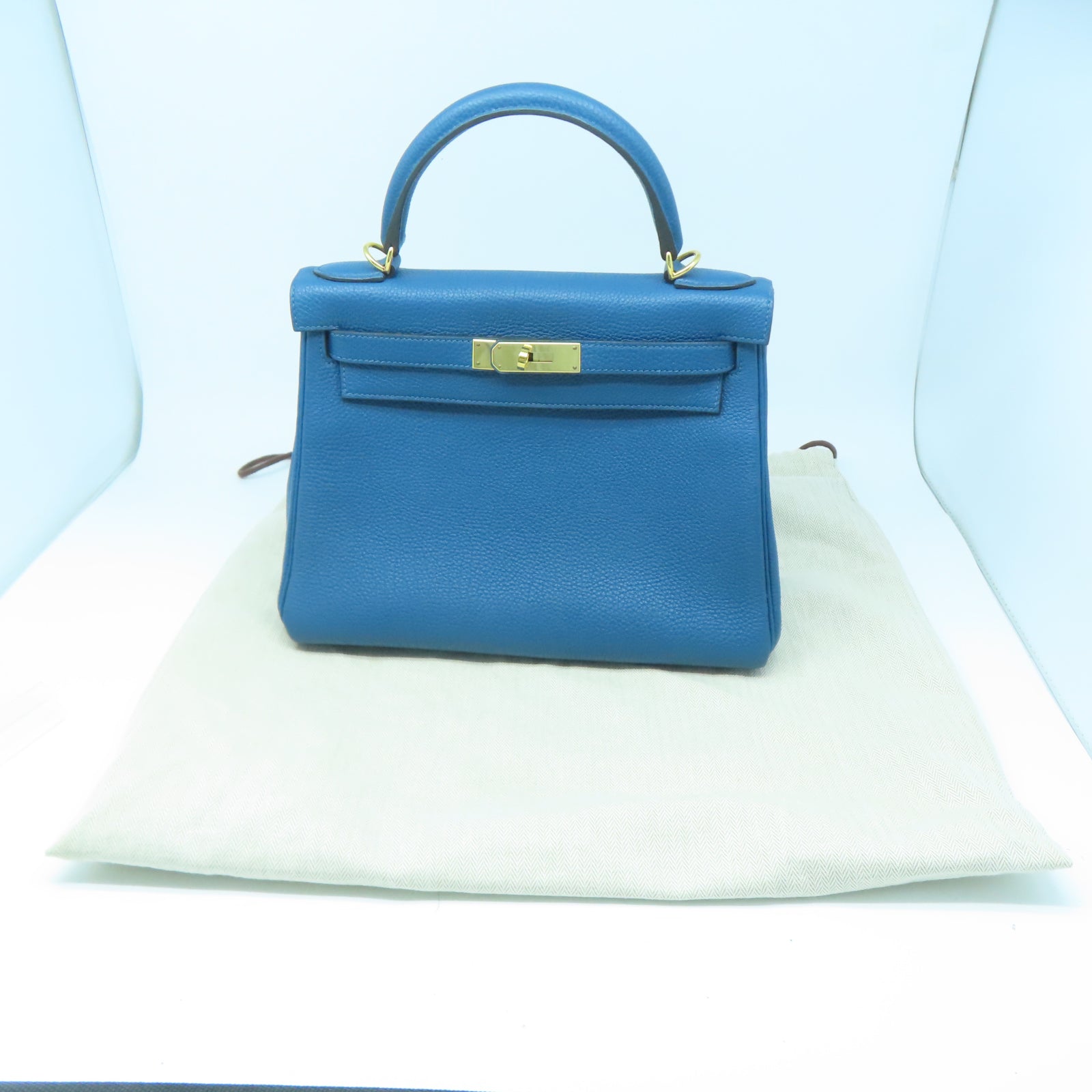 HERMES Togo皮革Kelly 28金扣手挽肩背兩用袋藍色