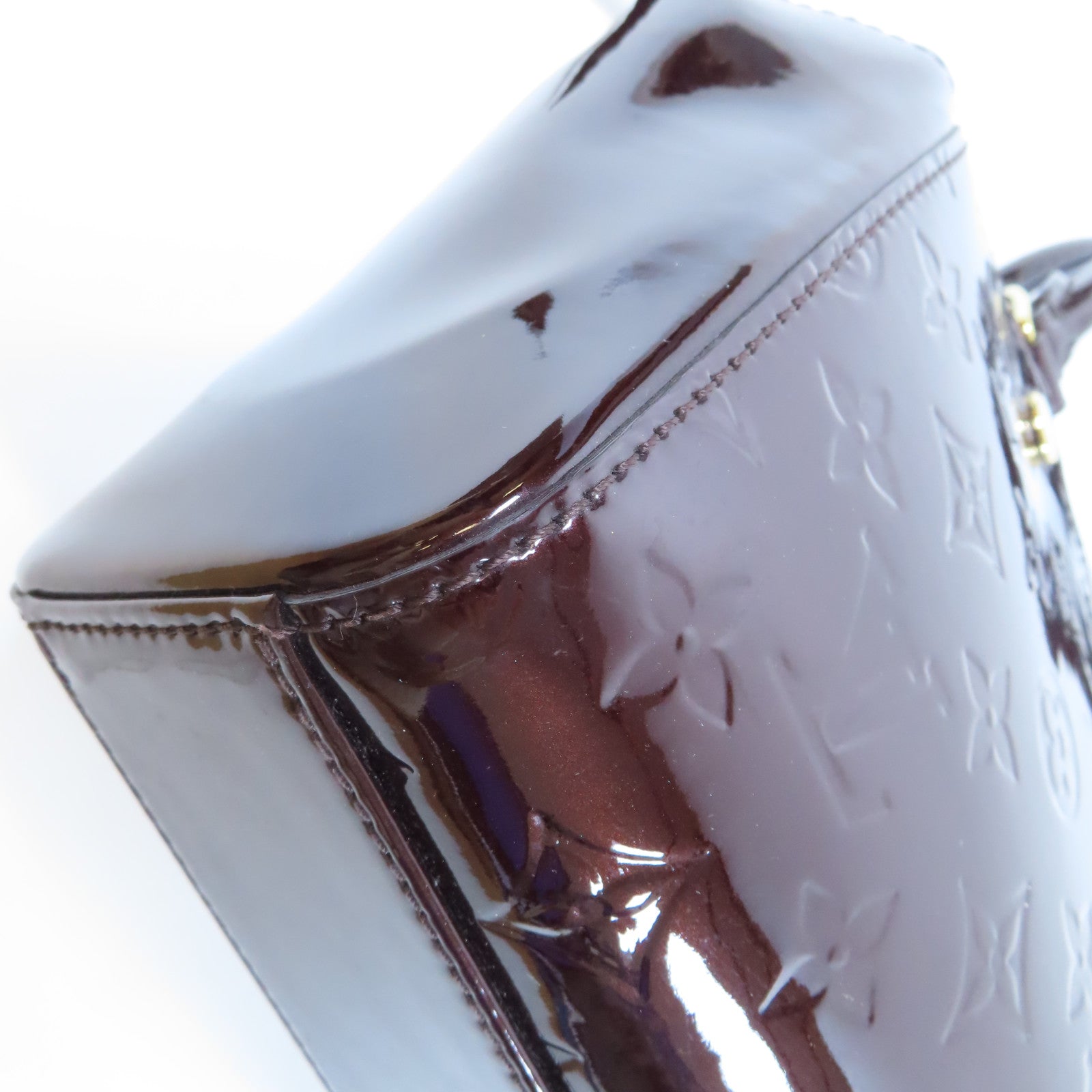 LOUIS VUITTON Monogram Vernis Alma PM金扣手挽袋酒紅色