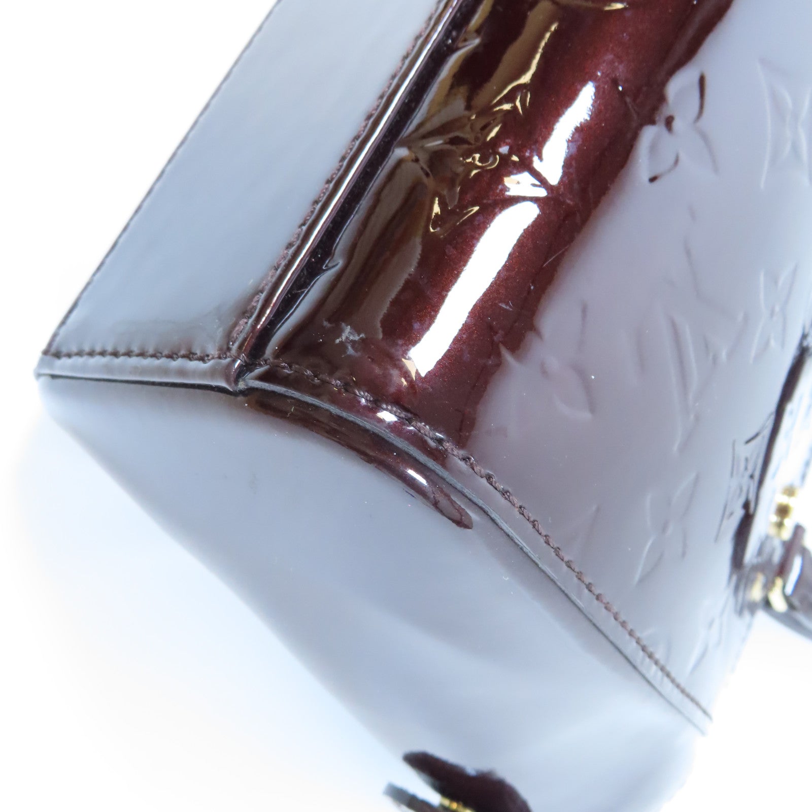 LOUIS VUITTON Monogram Vernis Alma PM金扣手挽袋酒紅色