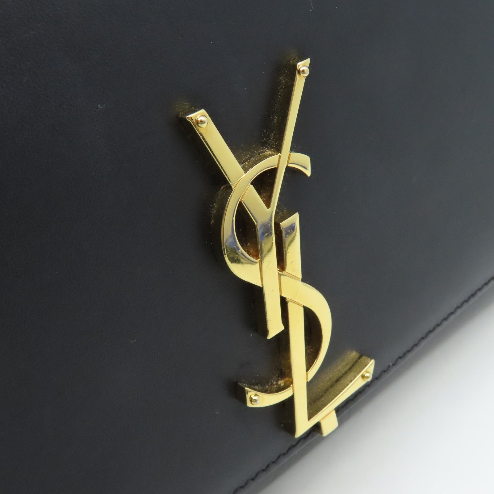 YVES SAINT LAURENT 牛皮皮革Kate Medium Chain Shoulder Bag金扣鏈帶肩背袋黑色