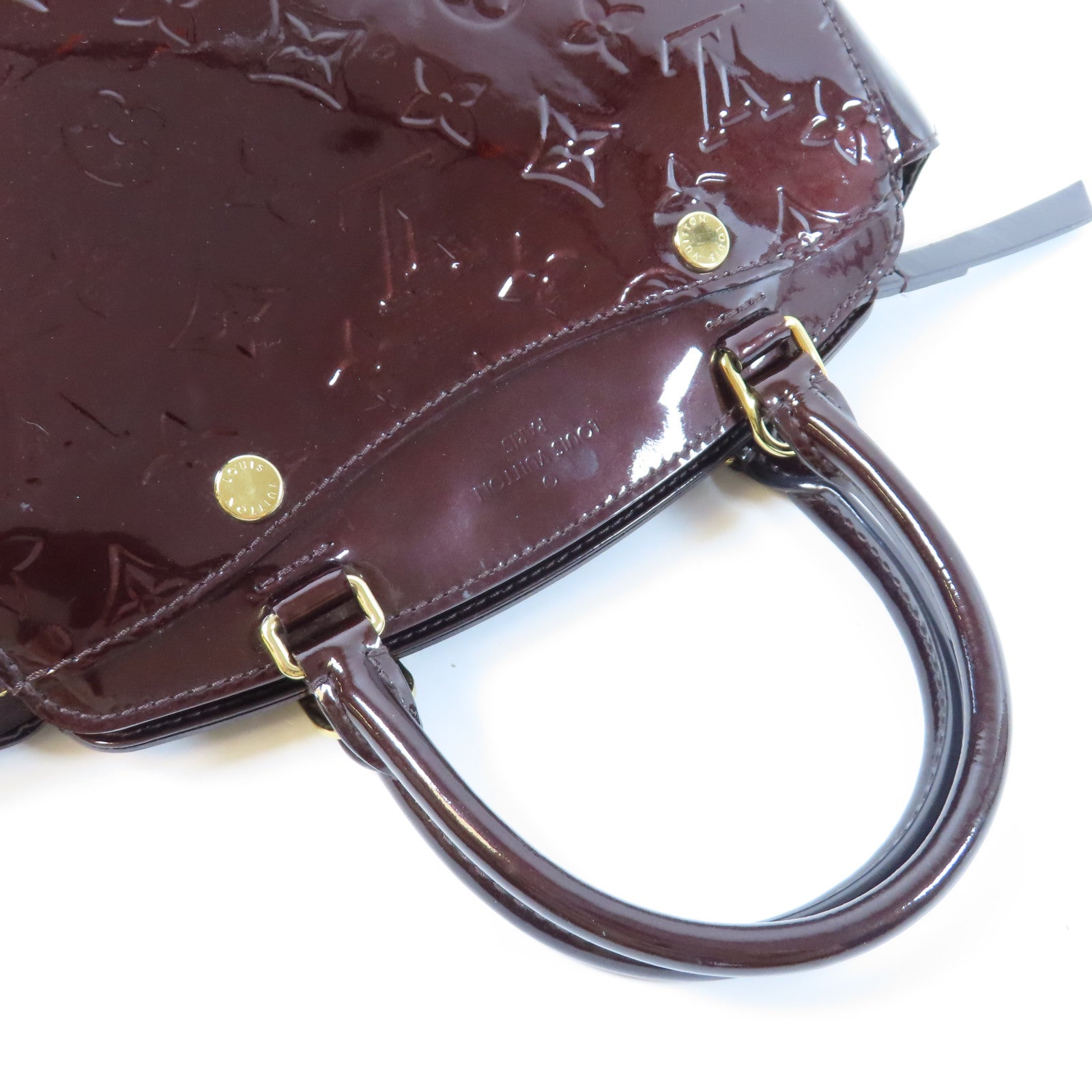 LOUIS VUITTON Monogram Vernis Alma PM金扣手挽袋酒紅色