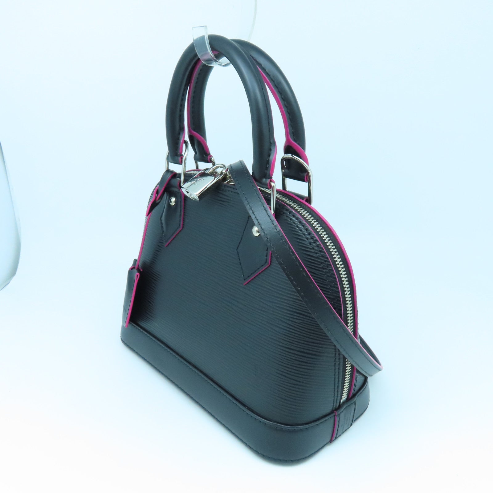 LOUIS VUITTON Epi Alma BB Silver Buckle Handle Shoulder Bag Black/Pink