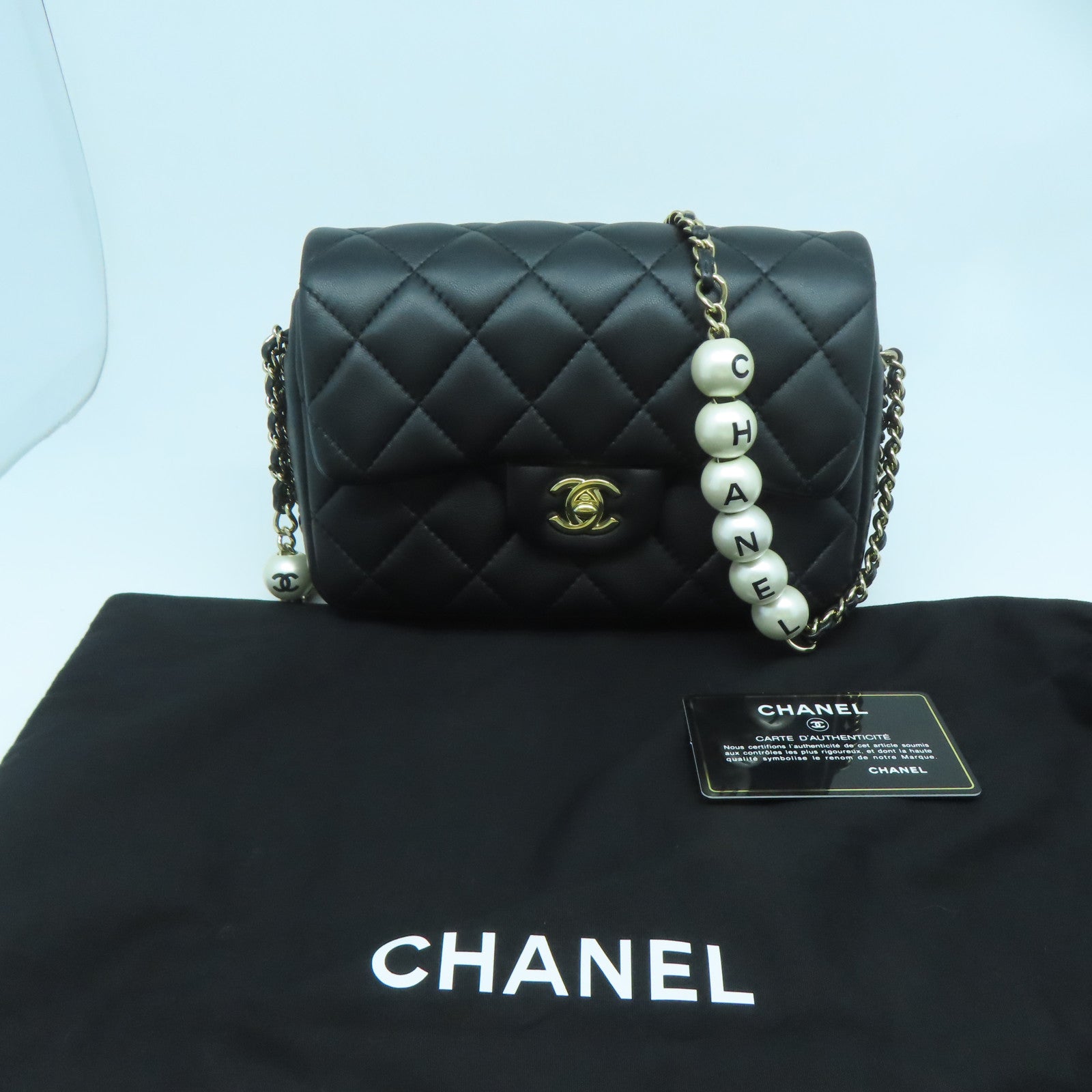 CHANEL 菱格羊皮皮革Chain Shoulder金扣鏈帶肩背袋黑色