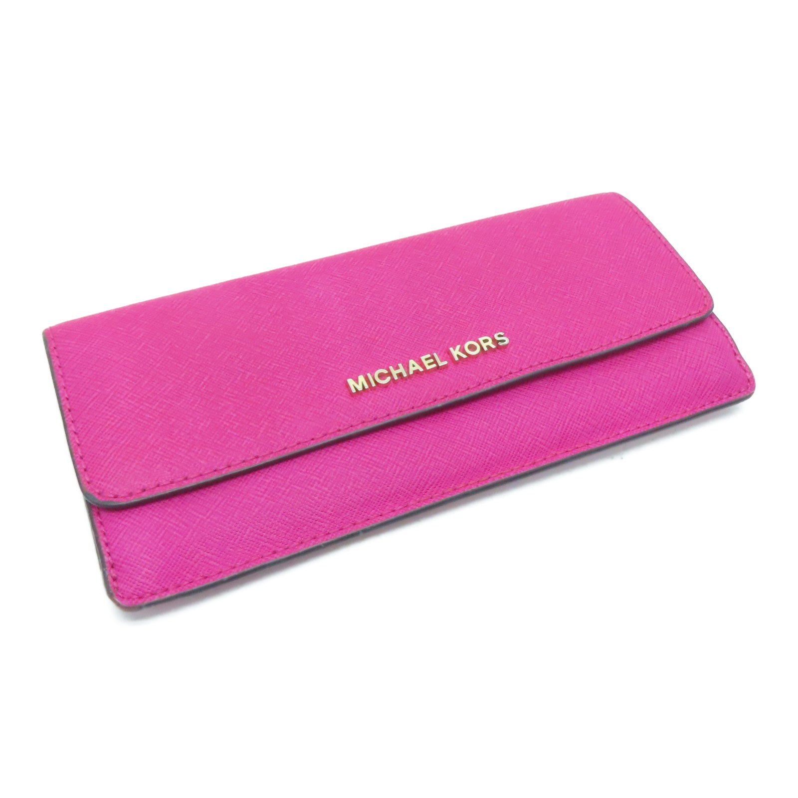 Michael Kors Cowhide Leather Long Walletc Gold Buckle Long Wallet Pink