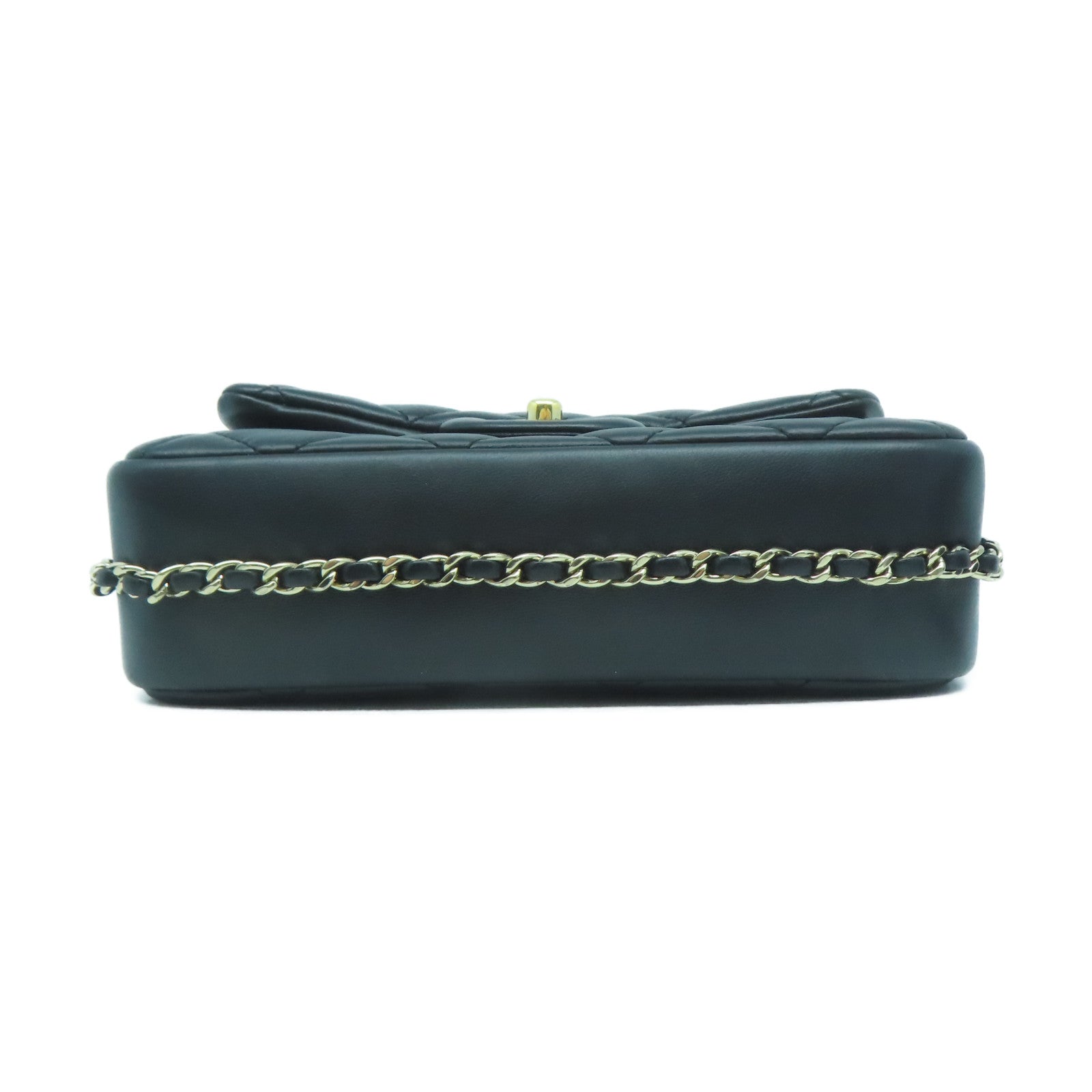 CHANEL 菱格羊皮皮革Chain Shoulder金扣鏈帶肩背袋黑色