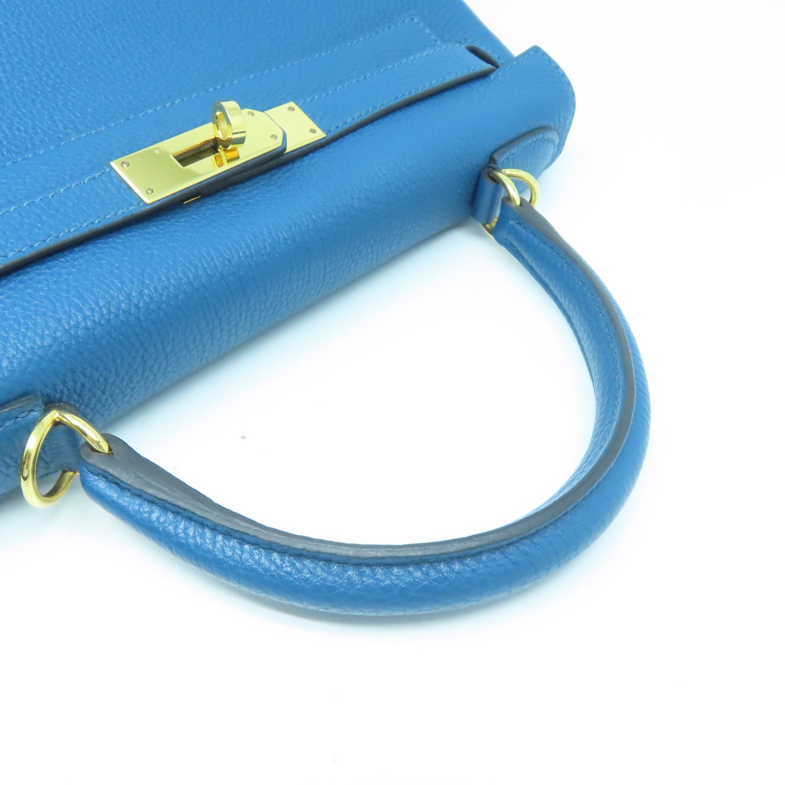HERMES Togo皮革Kelly 28金扣手挽肩背兩用袋藍色