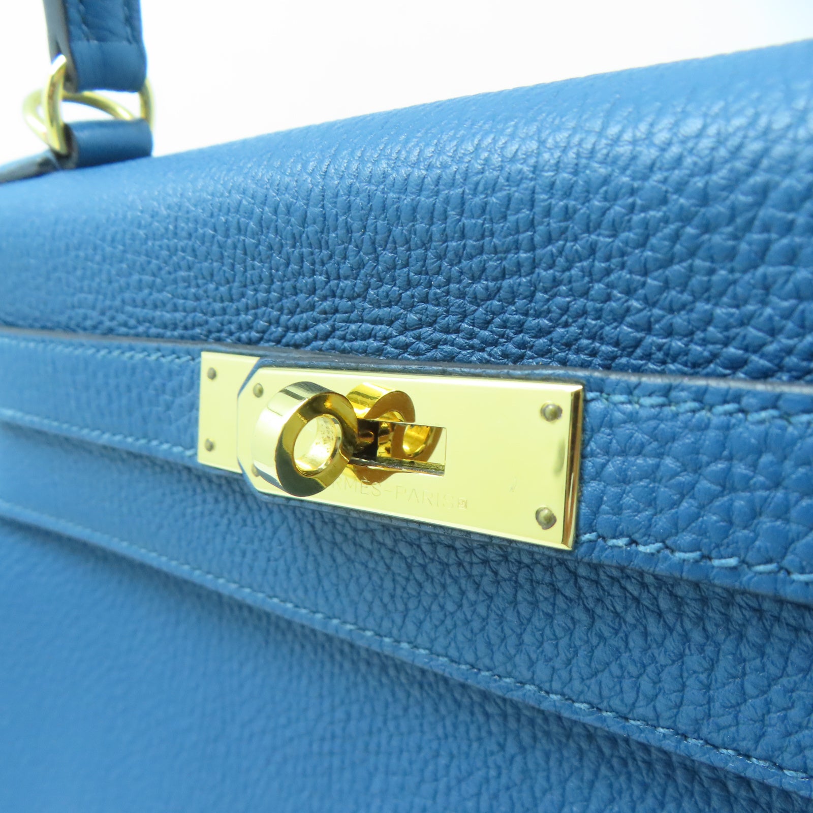 HERMES Togo皮革Kelly 28金扣手挽肩背兩用袋藍色