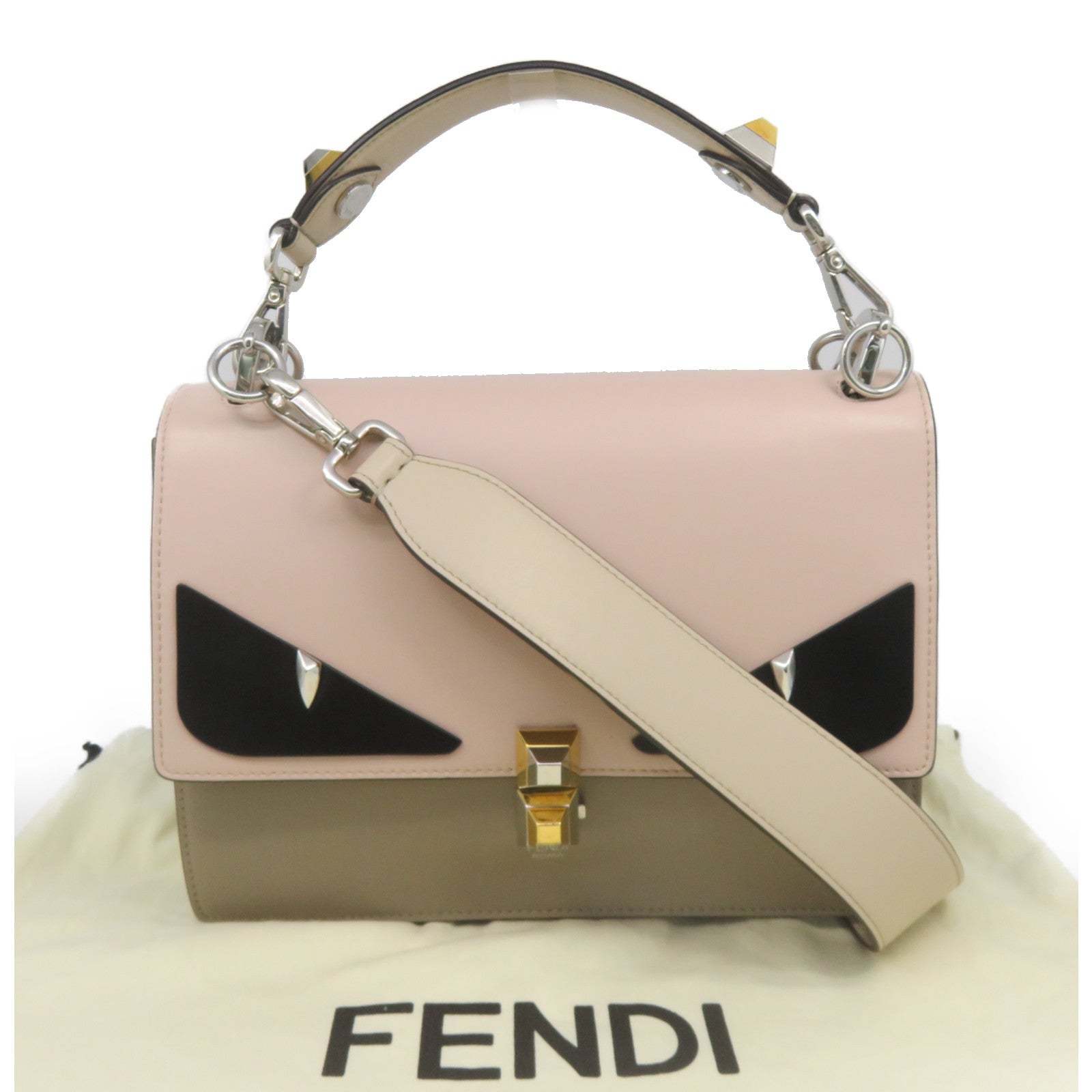 FENDI 牛皮皮革Kan I银扣链带肩背袋粉红色