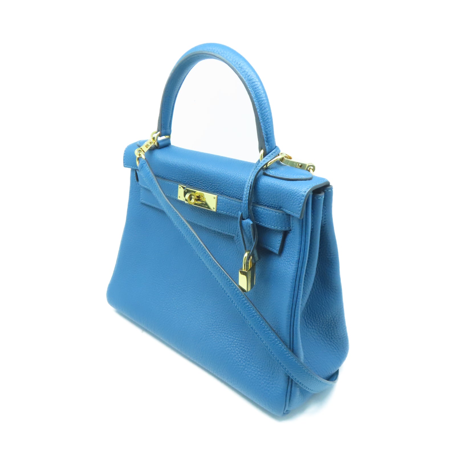 HERMES Togo皮革Kelly 28金扣手挽肩背兩用袋藍色