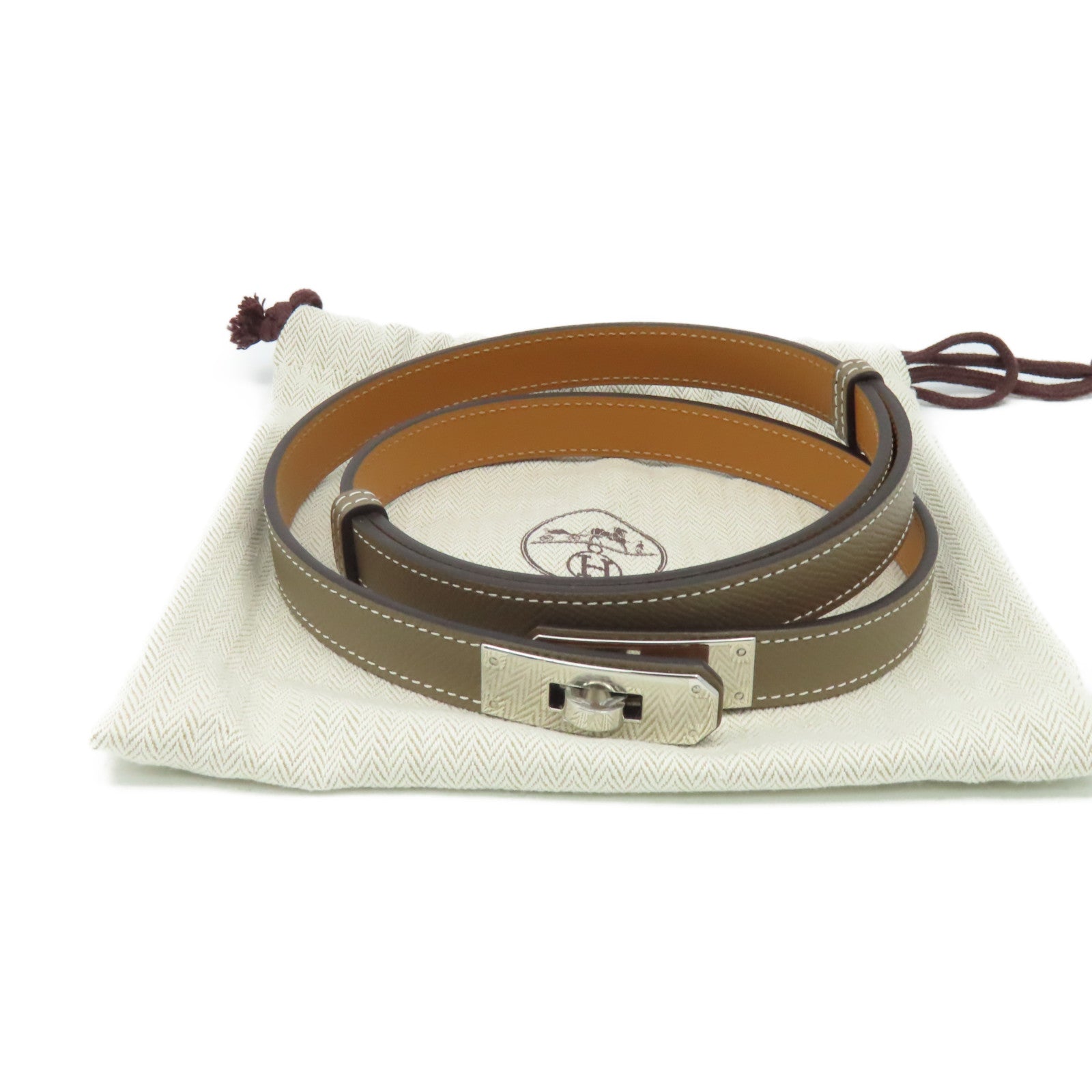HERMES Epsom皮革Kelly Belt銀扣皮革帶Etoupe/大象灰色