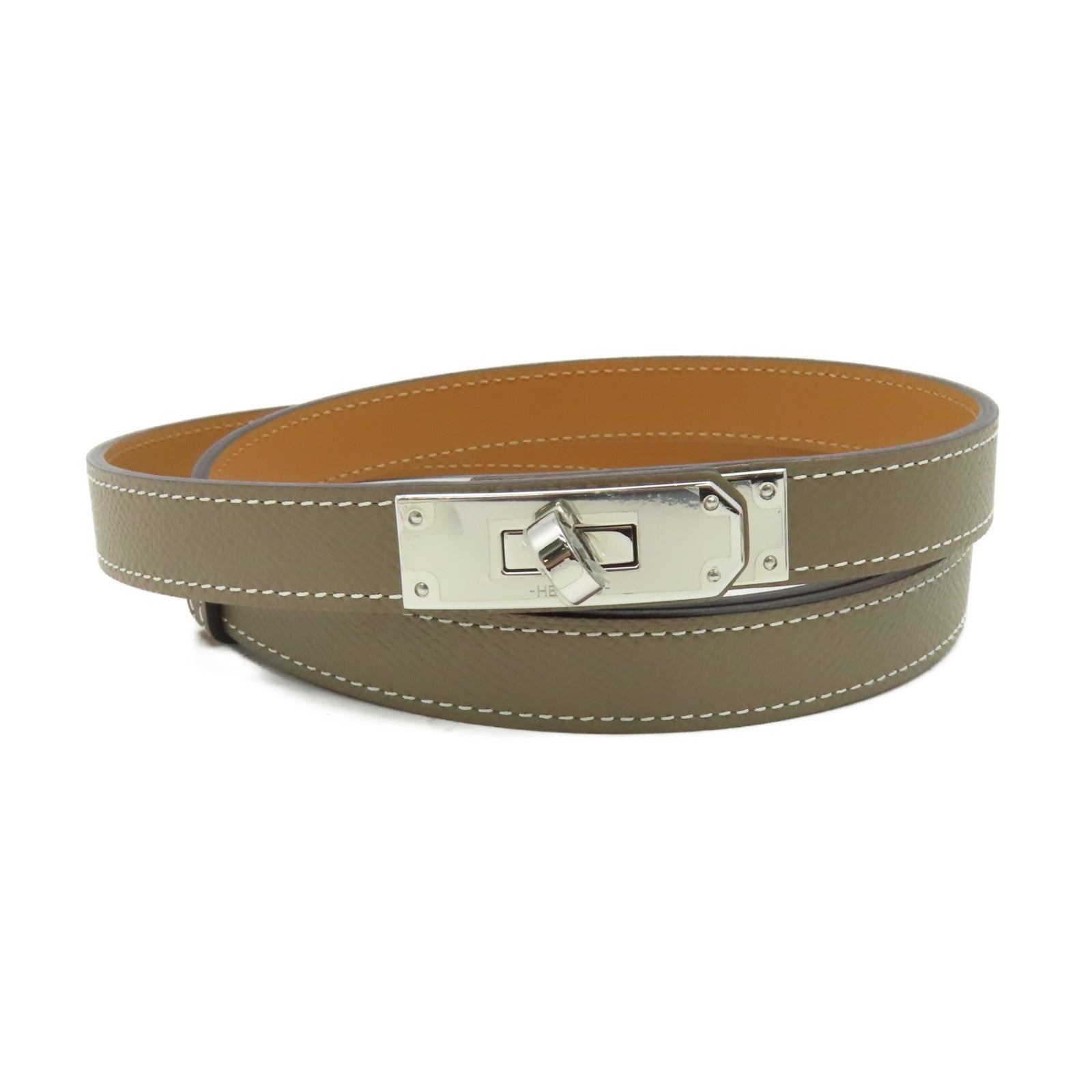 HERMES Epsom皮革Kelly Belt銀扣皮革帶Etoupe/大象灰色