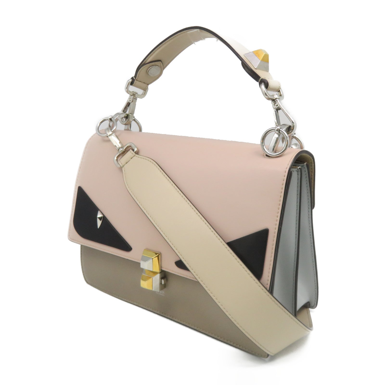 FENDI Cowhide Leather Kan I Silver Buckle Chain Shoulder Bag Pink