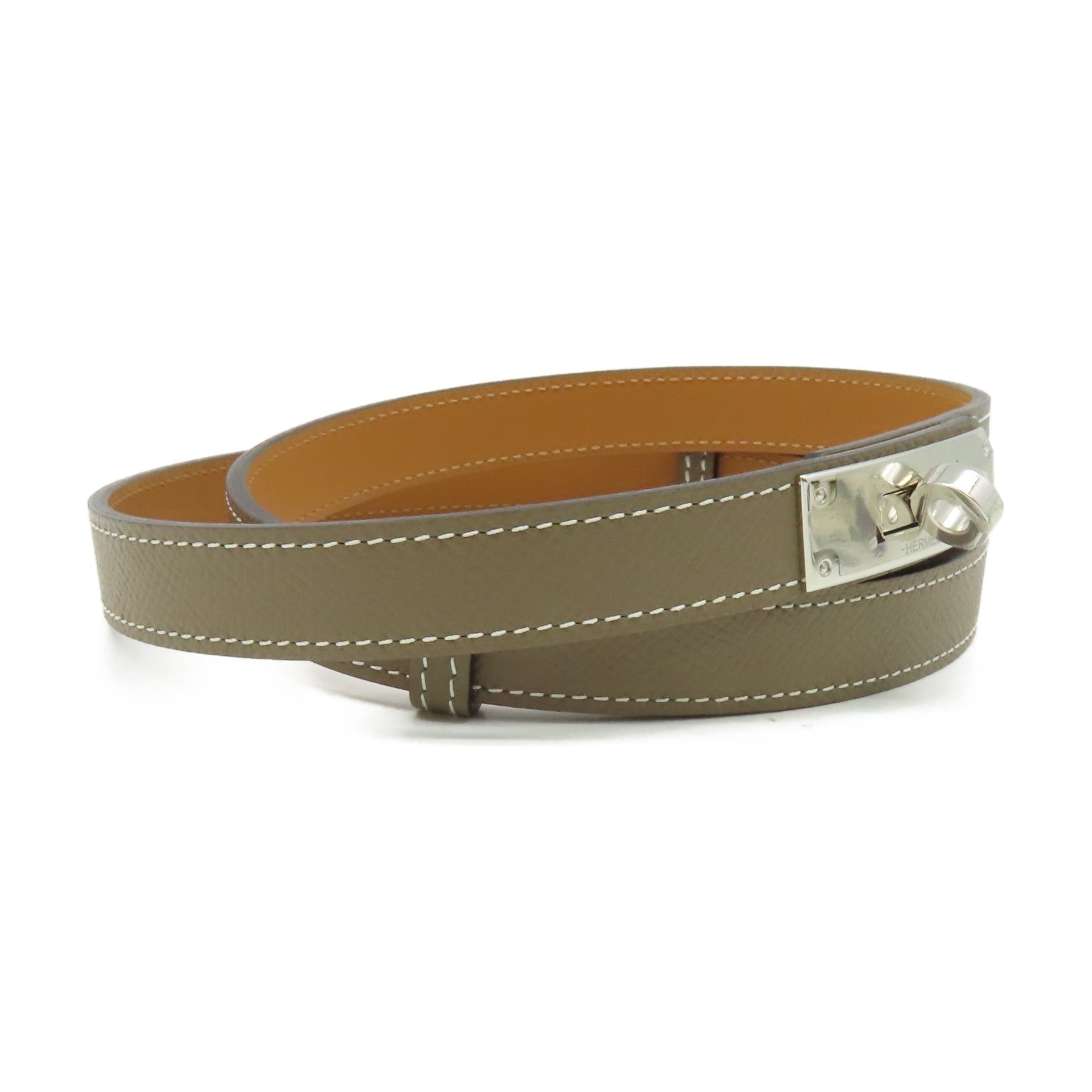 HERMES Epsom皮革Kelly Belt銀扣皮革帶Etoupe/大象灰色