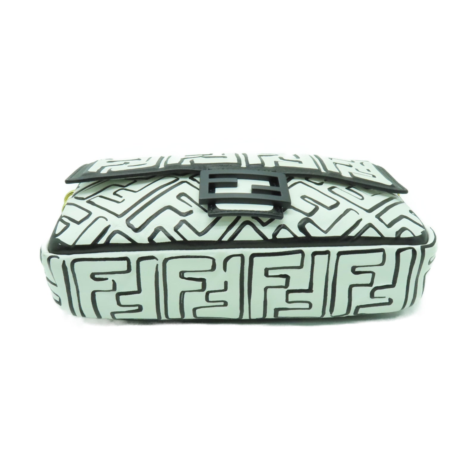 FENDI 皮革2 Way Shoulder金扣手挽肩背兩用袋白色/黑色