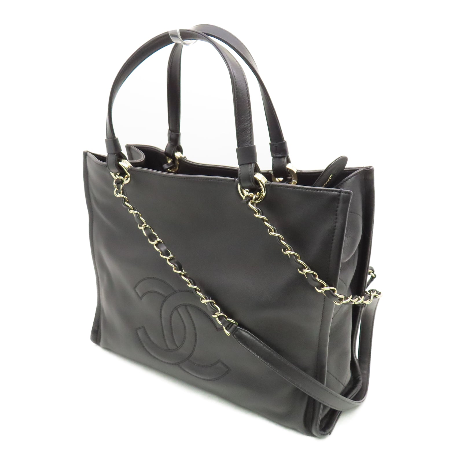 CHANEL 牛皮皮革2 Way Shoulder Handbag金扣链带肩背袋黑色