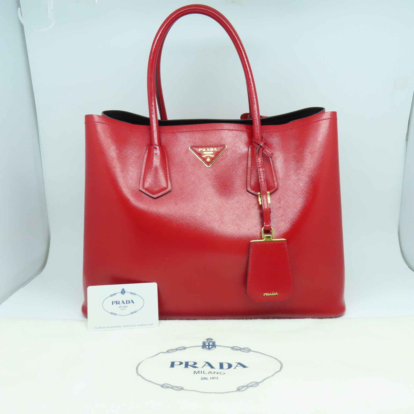 PRADA Saffiano Vernice皮革Handbag金扣手挽袋紅色