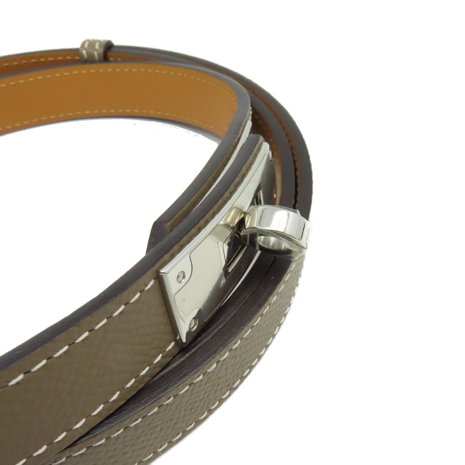 HERMES Epsom皮革Kelly Belt銀扣皮革帶Etoupe/大象灰色