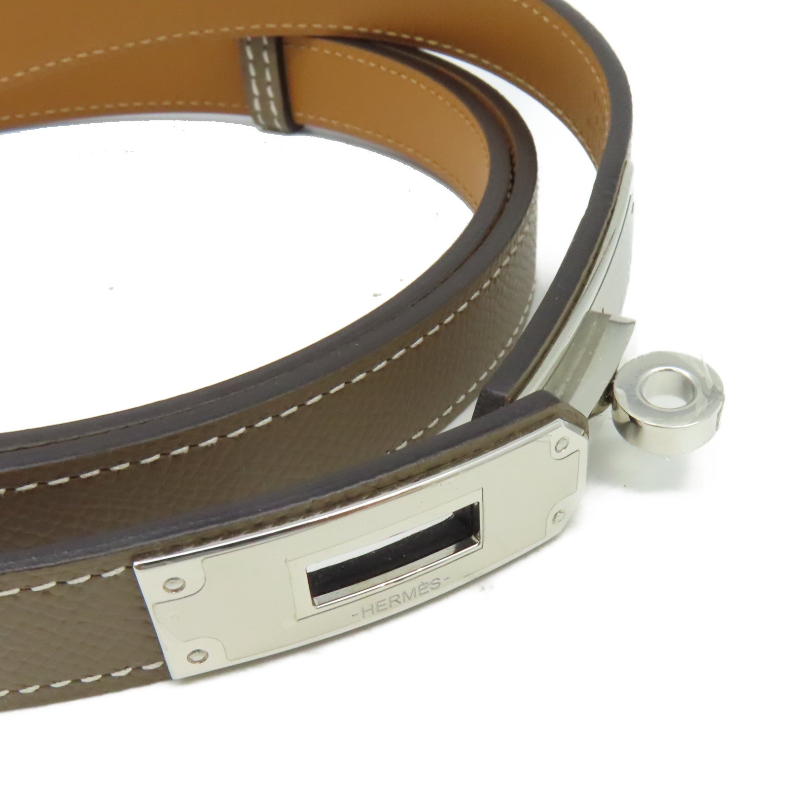 HERMES Epsom皮革Kelly Belt銀扣皮革帶Etoupe/大象灰色