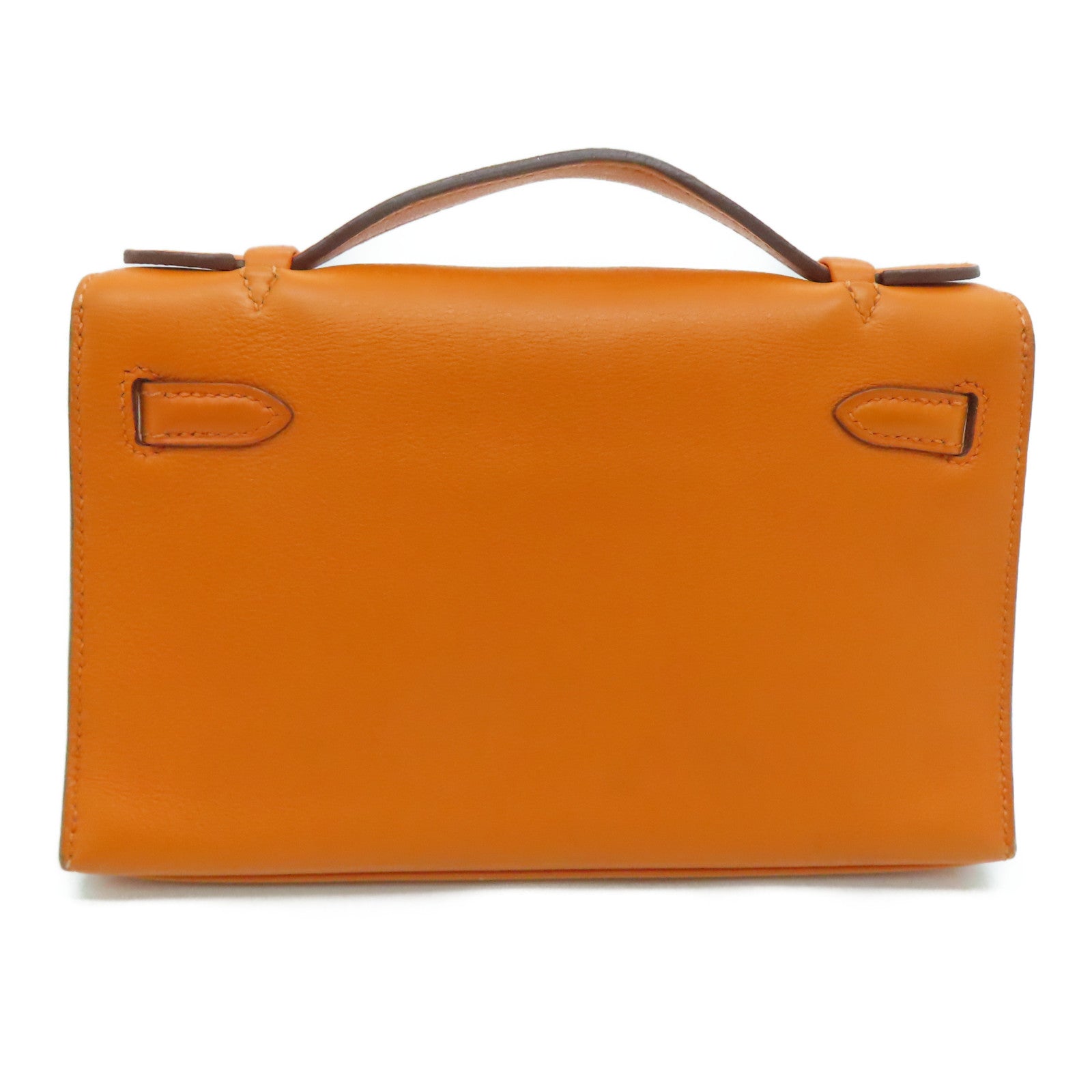 HERMES 【激減優惠】Swift皮革Kelly Pochette金扣手挽袋橙色