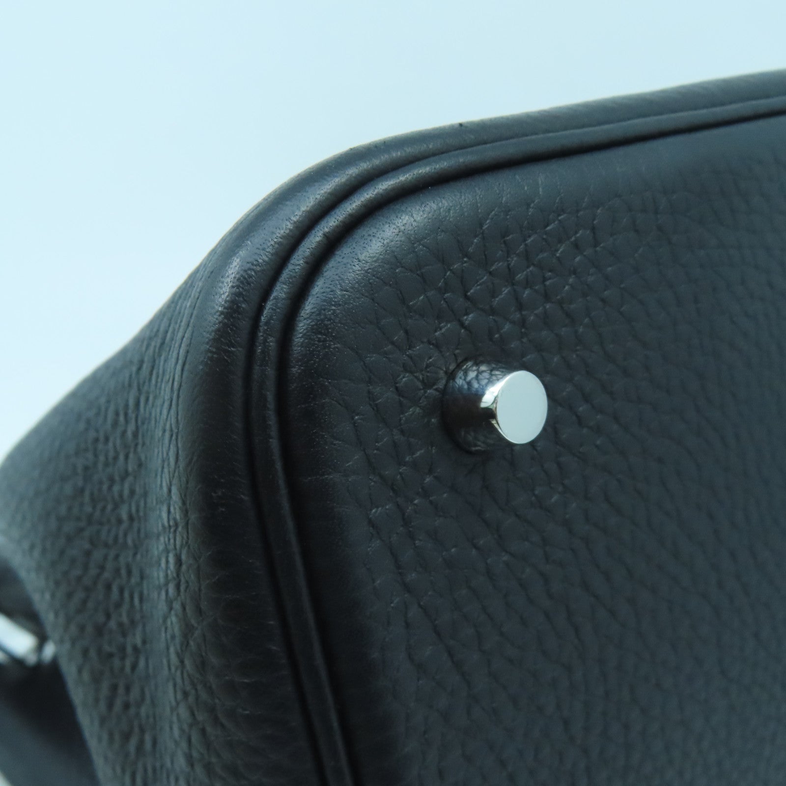 HERMES Clemence Leather Picotin MM Silver Buckle Handle Bag Black