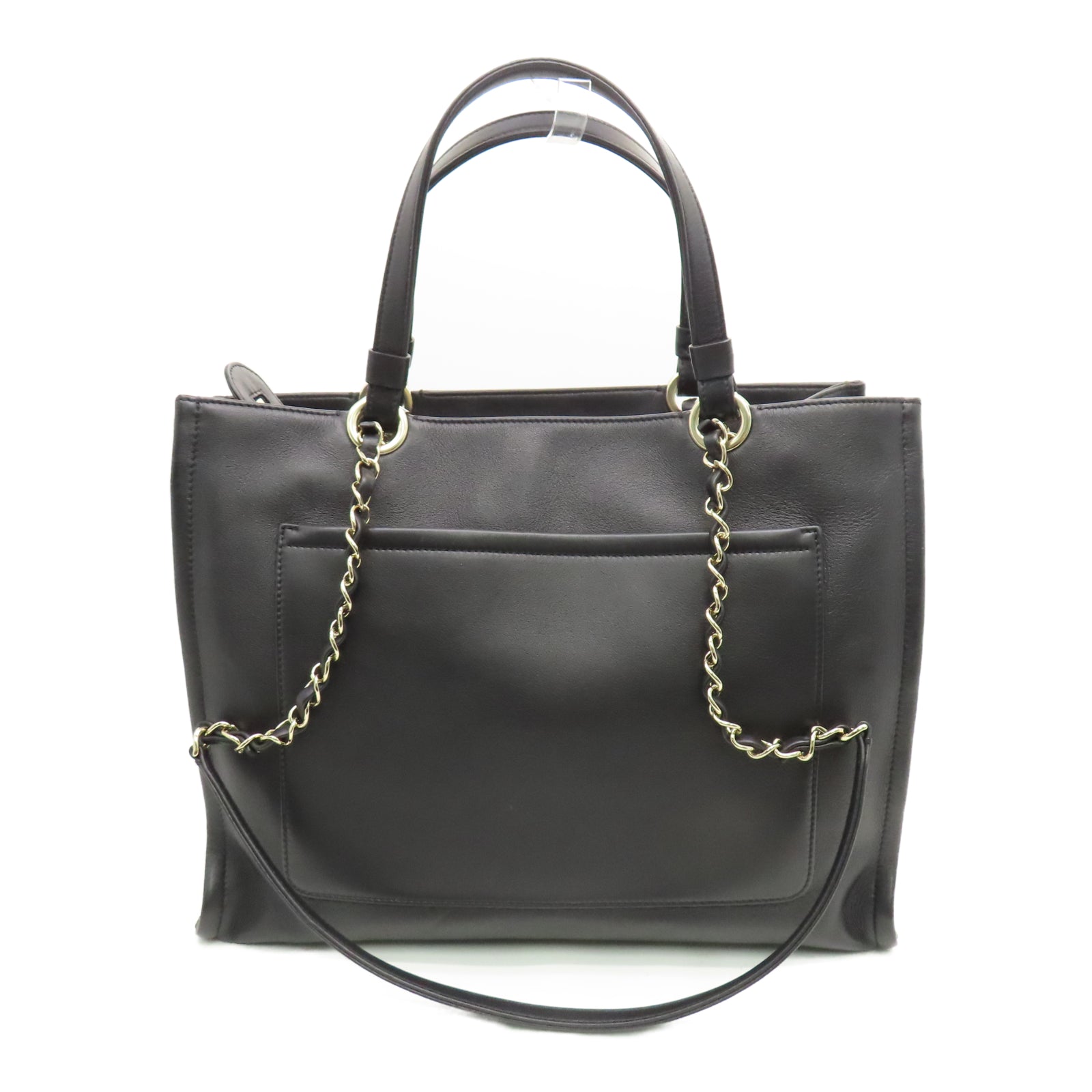 CHANEL 牛皮皮革2 Way Shoulder Handbag金扣链带肩背袋黑色