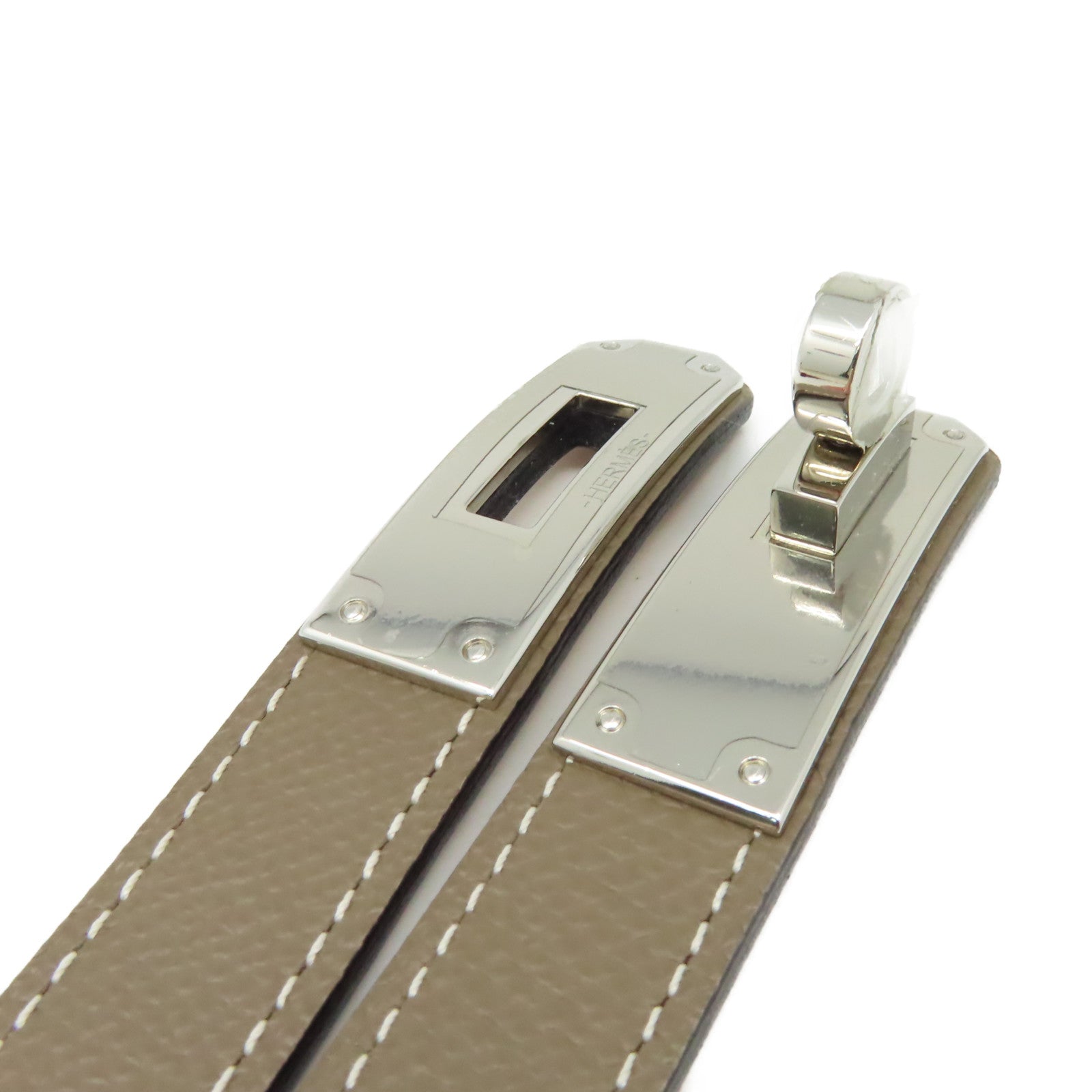 HERMES Epsom皮革Kelly Belt銀扣皮革帶Etoupe/大象灰色