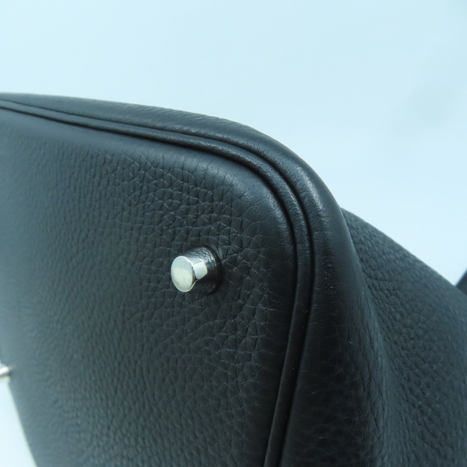 HERMES Clemence Leather Picotin MM Silver Buckle Handle Bag Black