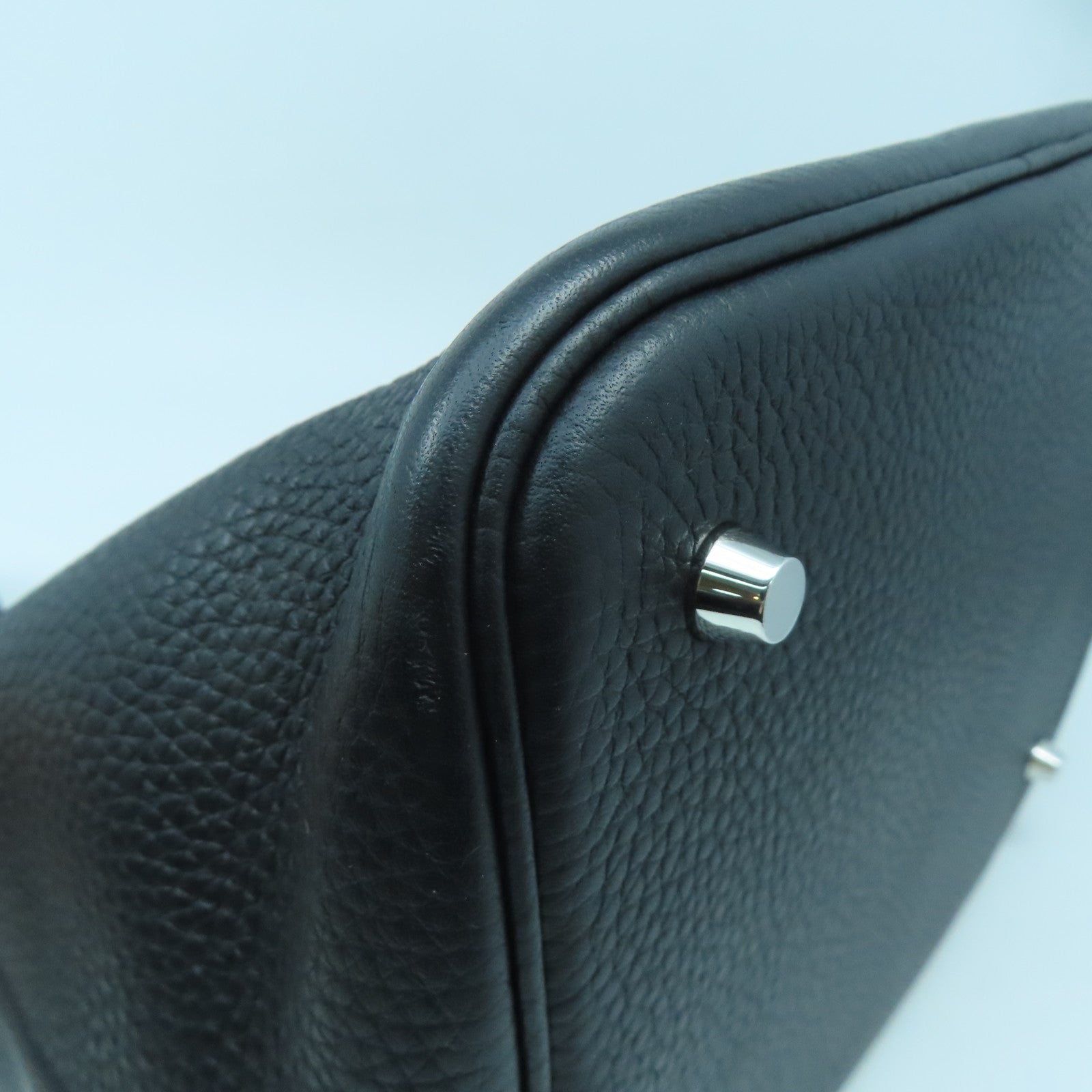 HERMES Clemence Leather Picotin MM Silver Buckle Handle Bag Black