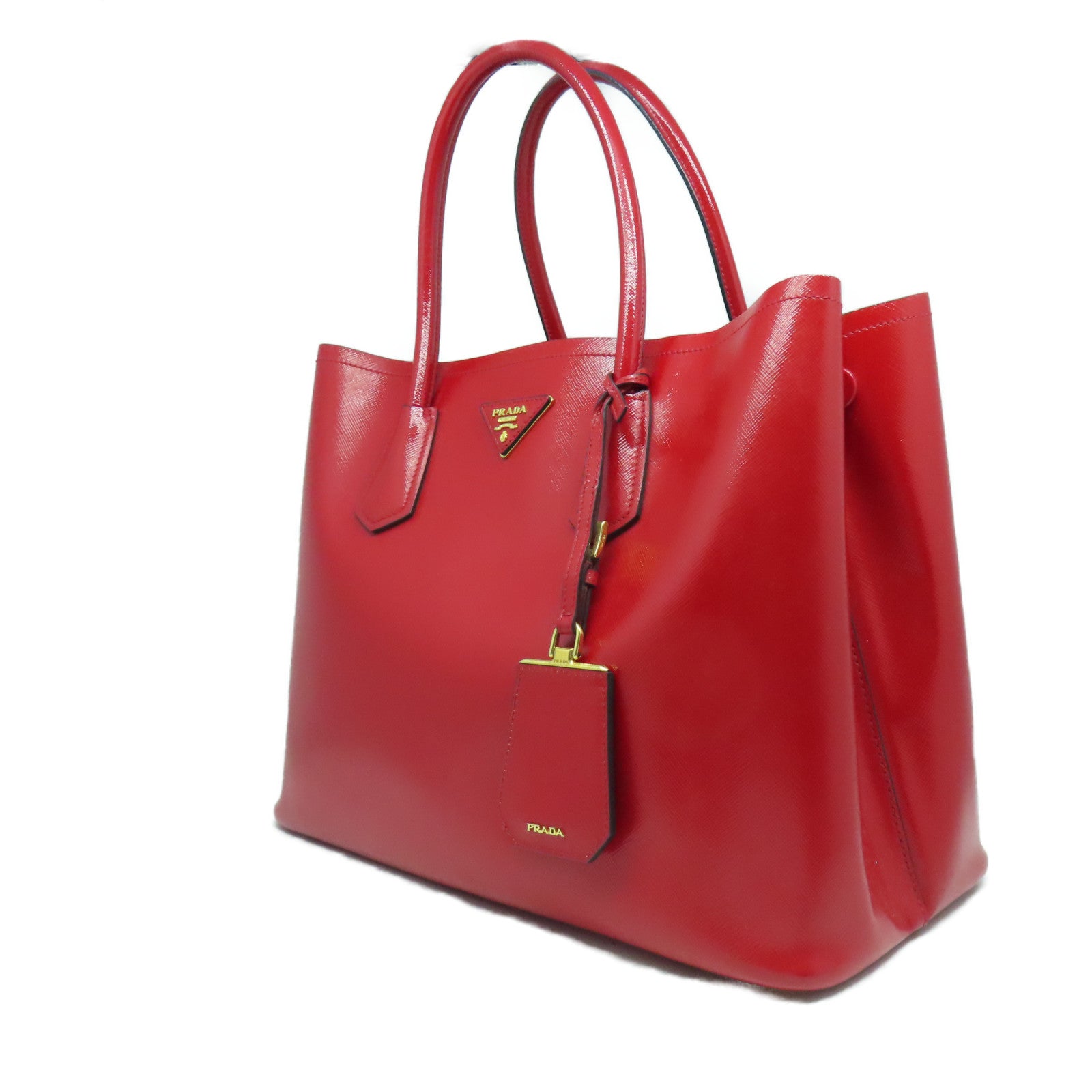 PRADA Saffiano Vernice皮革Handbag金扣手挽袋紅色