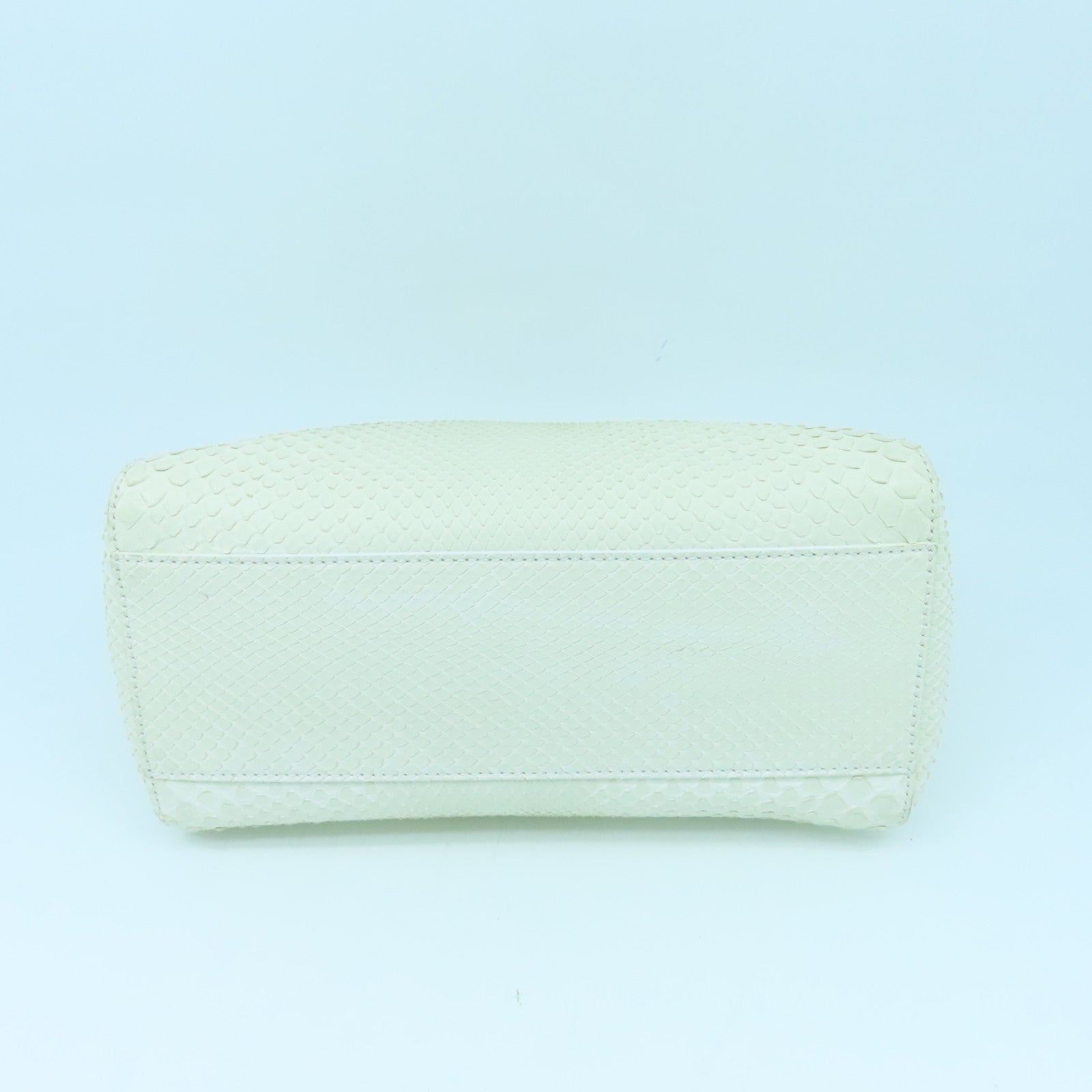 FENDI Snakeskin Leather Mini Peekaboo Gold Buckle Handle Shoulder Bag White