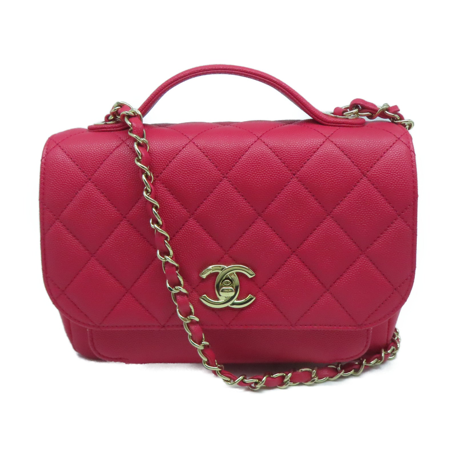 CHANEL 【激減優惠】菱格Caviar皮革Chain Shoulder金扣鏈帶肩背袋紅色