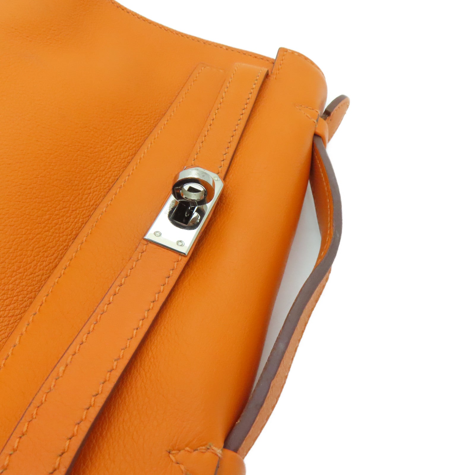 HERMES 【激減優惠】Swift皮革Kelly Pochette金扣手挽袋橙色