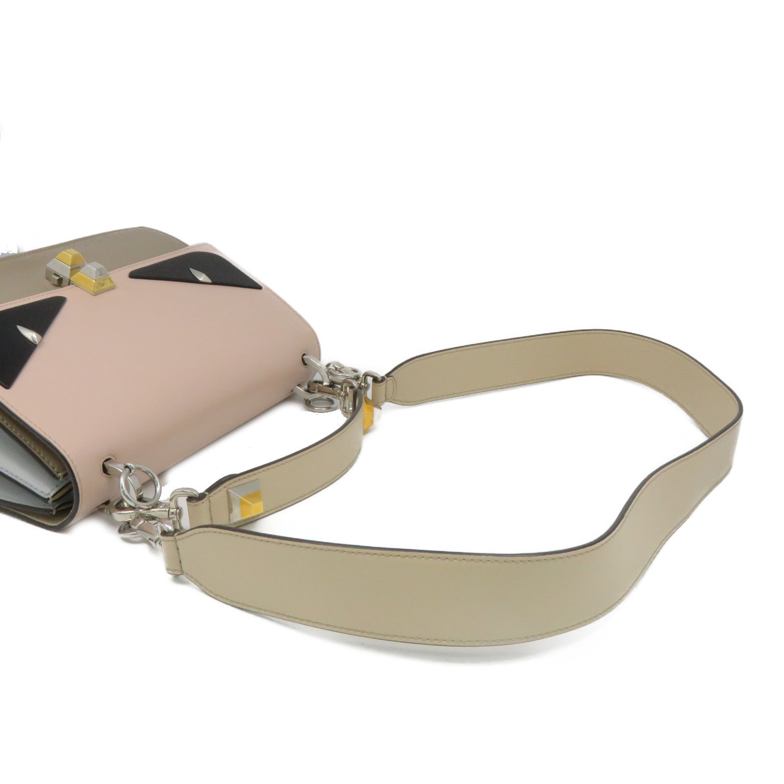 FENDI 牛皮皮革Kan I银扣链带肩背袋粉红色