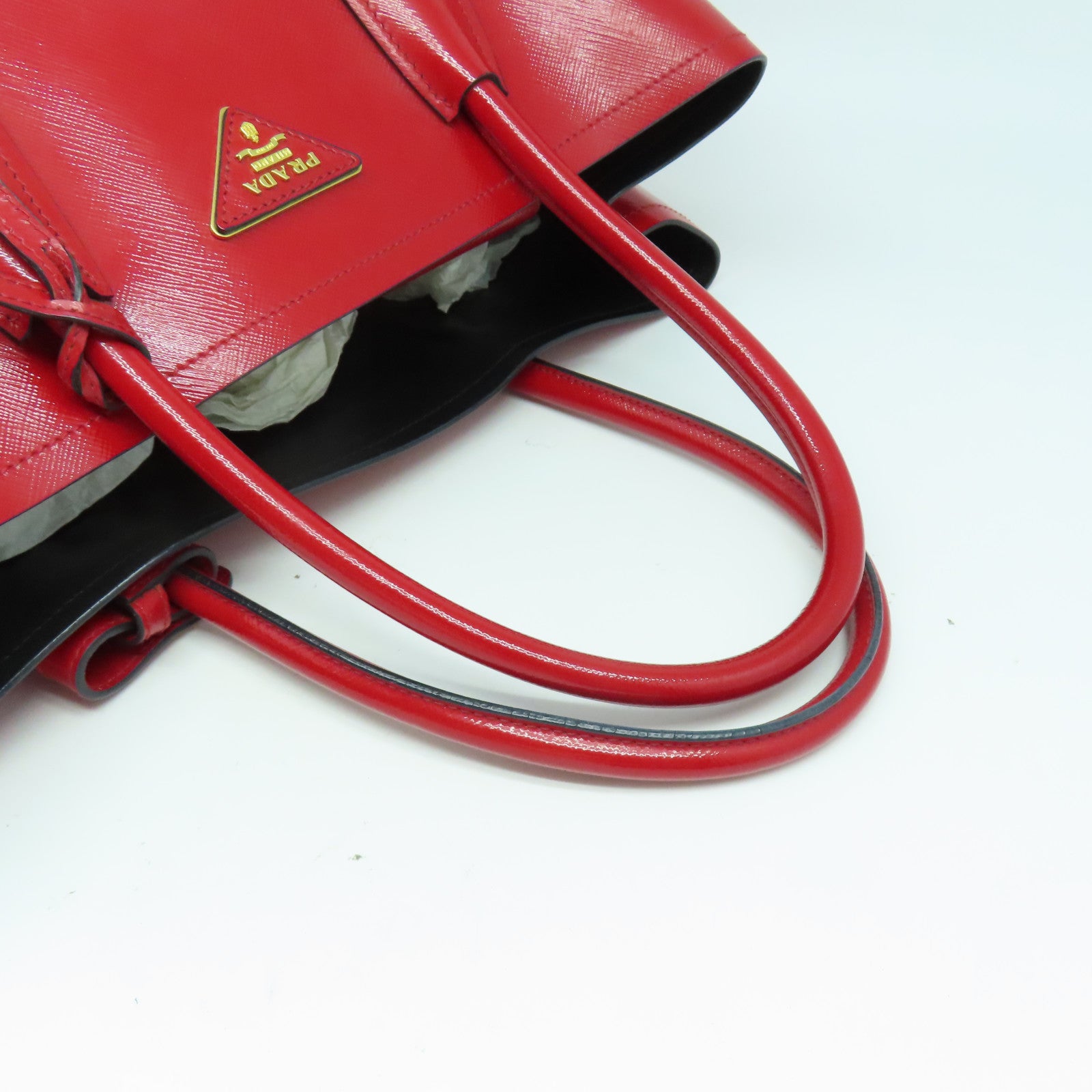 PRADA Saffiano Vernice皮革Handbag金扣手挽袋紅色