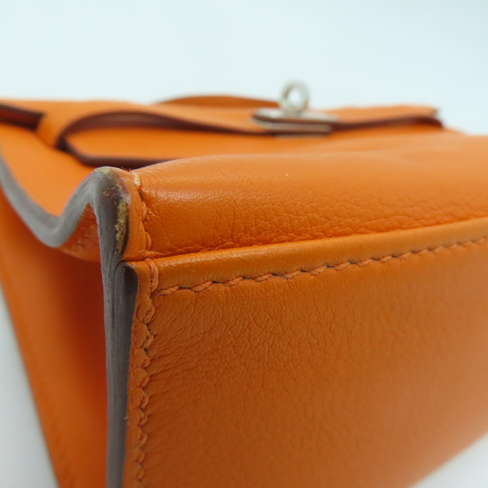 HERMES 【激減優惠】Swift皮革Kelly Pochette金扣手挽袋橙色
