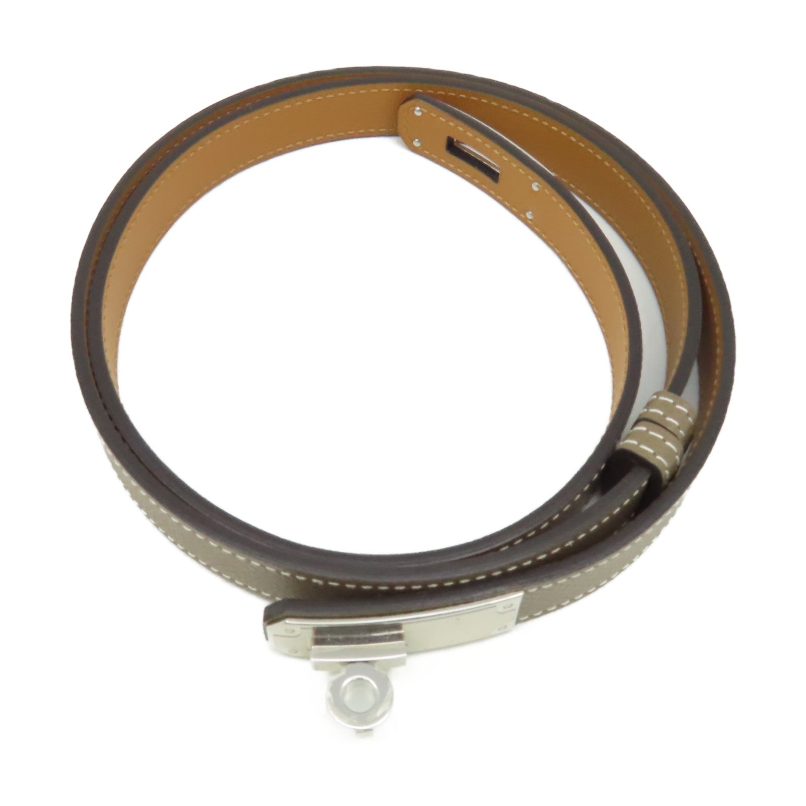 HERMES Epsom皮革Kelly Belt銀扣皮革帶Etoupe/大象灰色