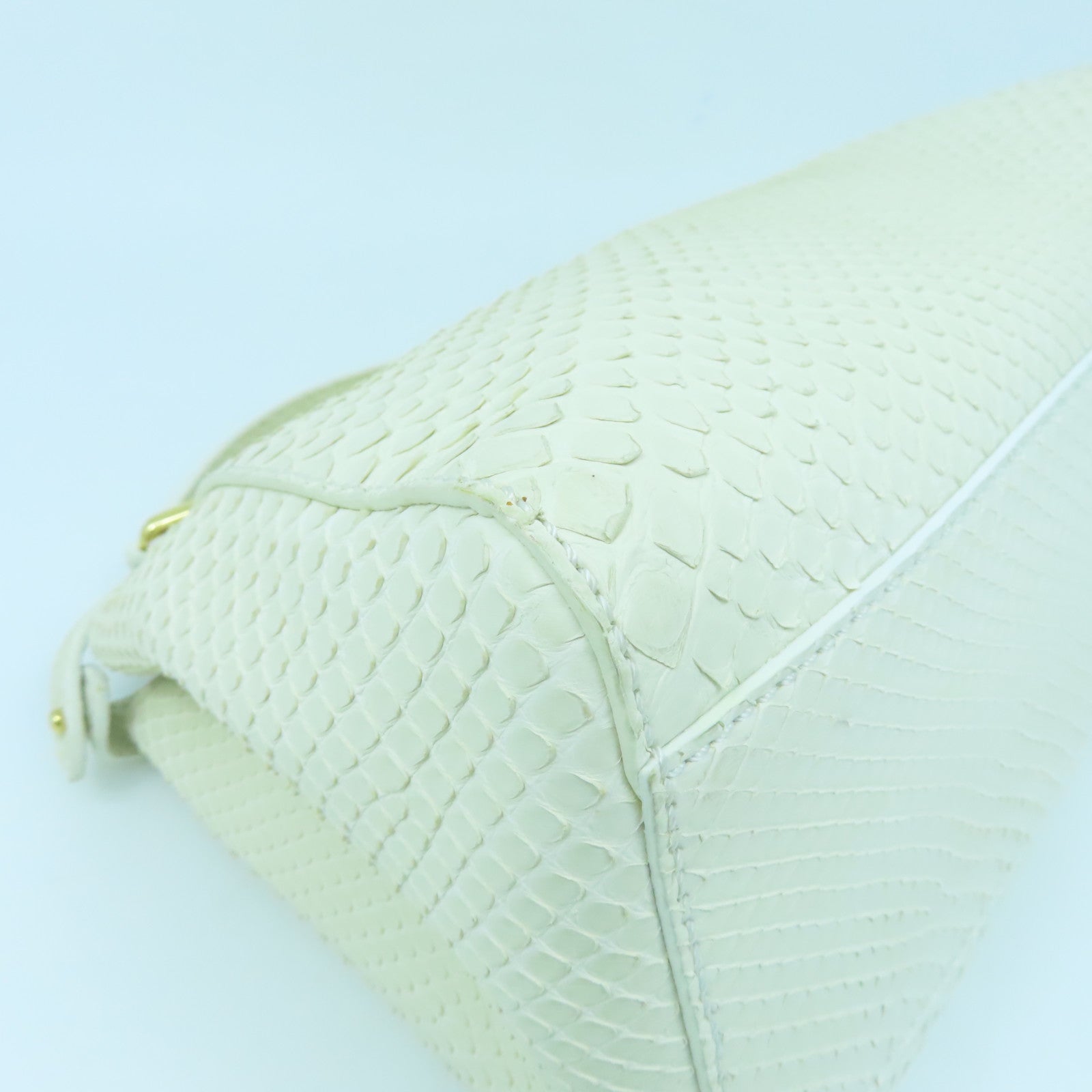 FENDI Snakeskin Leather Mini Peekaboo Gold Buckle Handle Shoulder Bag White