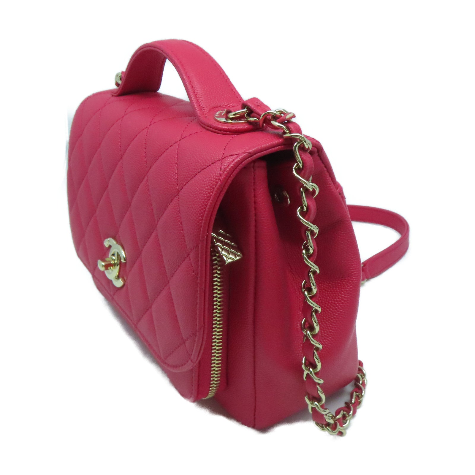 CHANEL 【激減優惠】菱格Caviar皮革Chain Shoulder金扣鏈帶肩背袋紅色